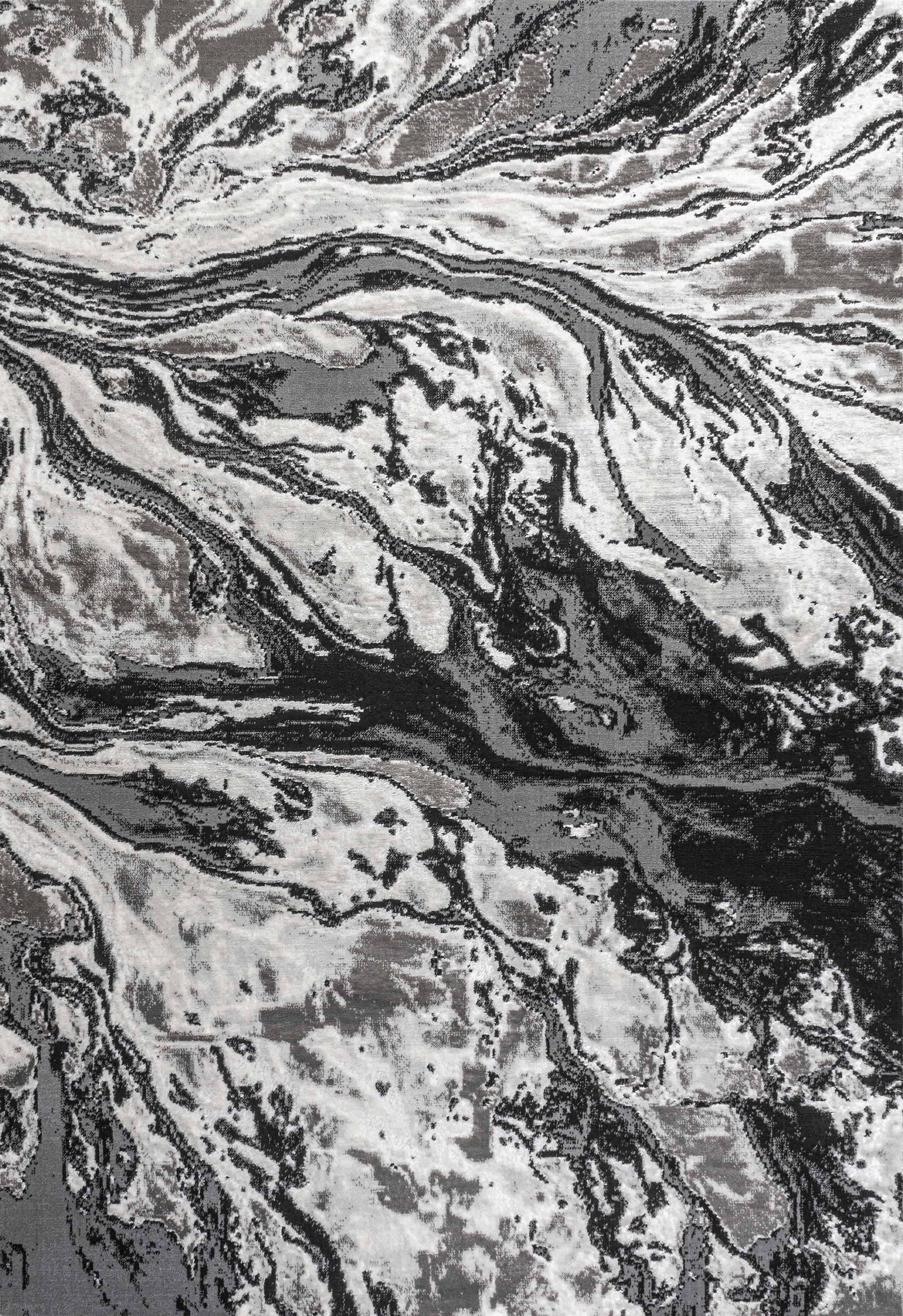 5'x8' Swirl Marbled Abstract, Black/Ivory - JONATHAN Y