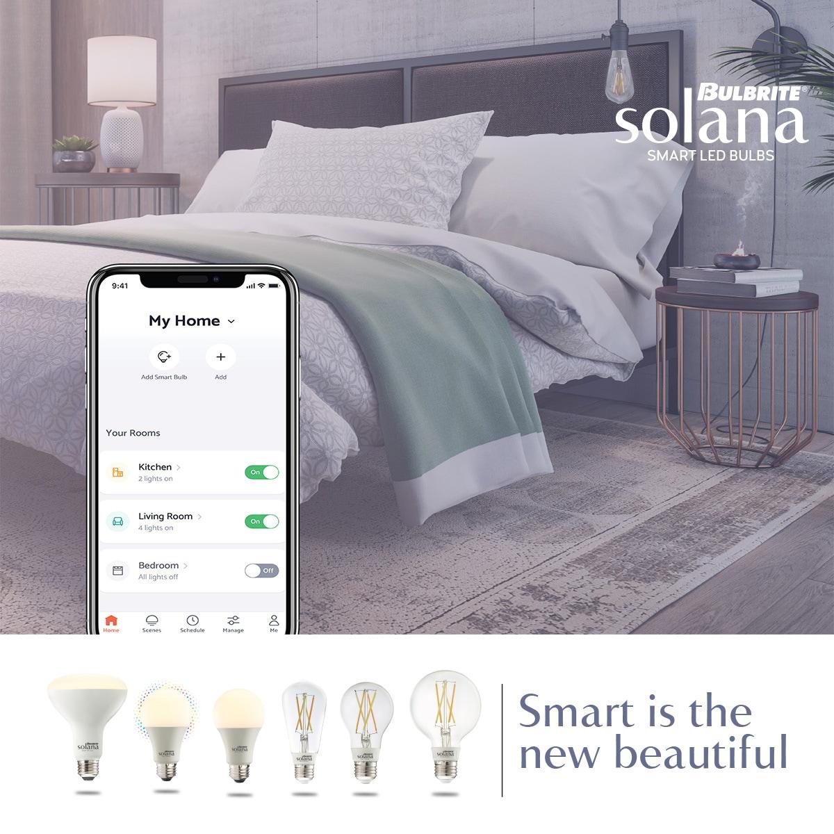 Bulbrite A19 Solana WiFi Connected Smart LED Smart Light Bulb, Frost, Pack of 2