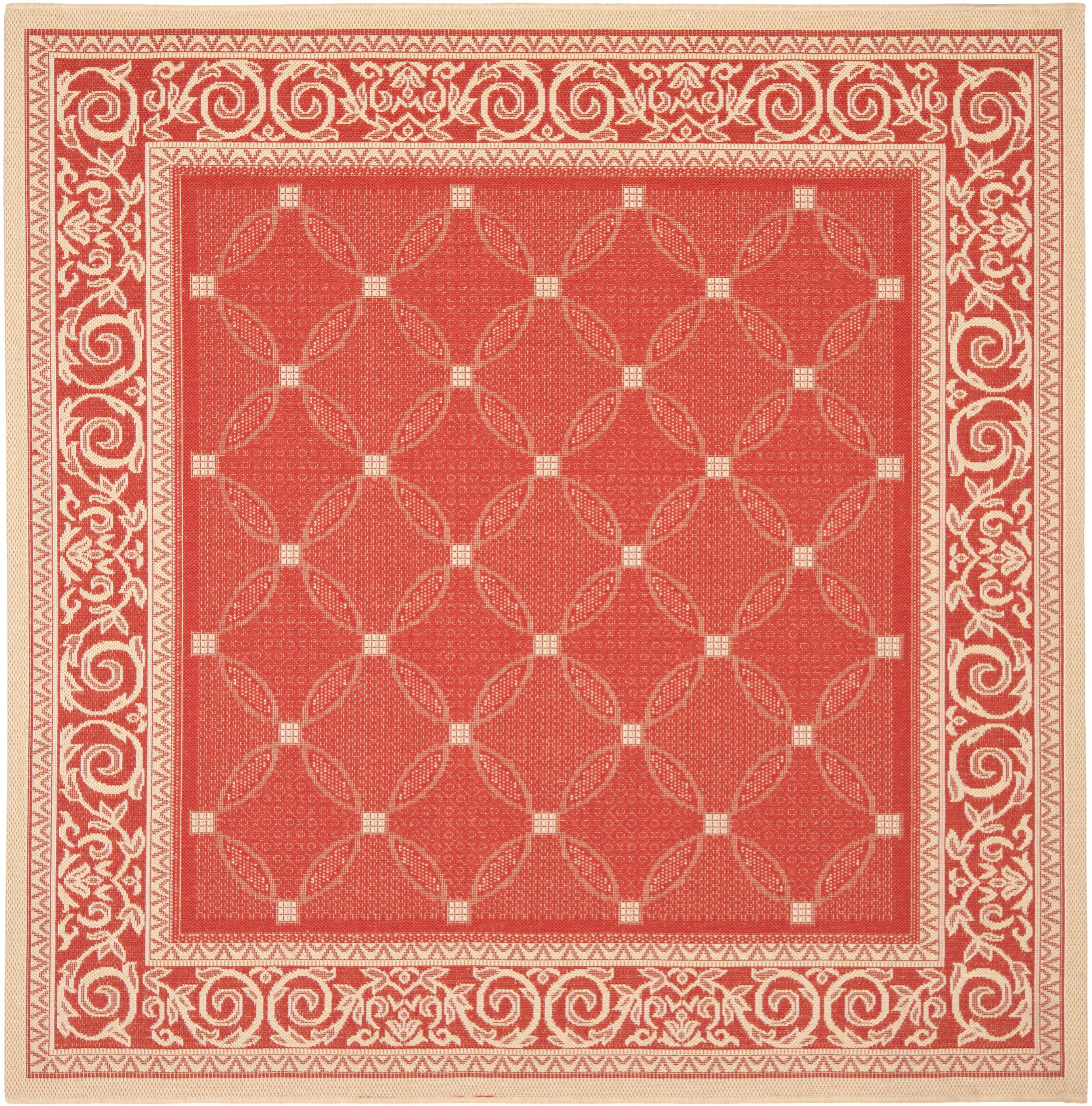 Courtyard CY1502 Power Loomed Indoor and Outdoor Area Rug - Red/Natural - 6'7"x6'7" - Safavieh