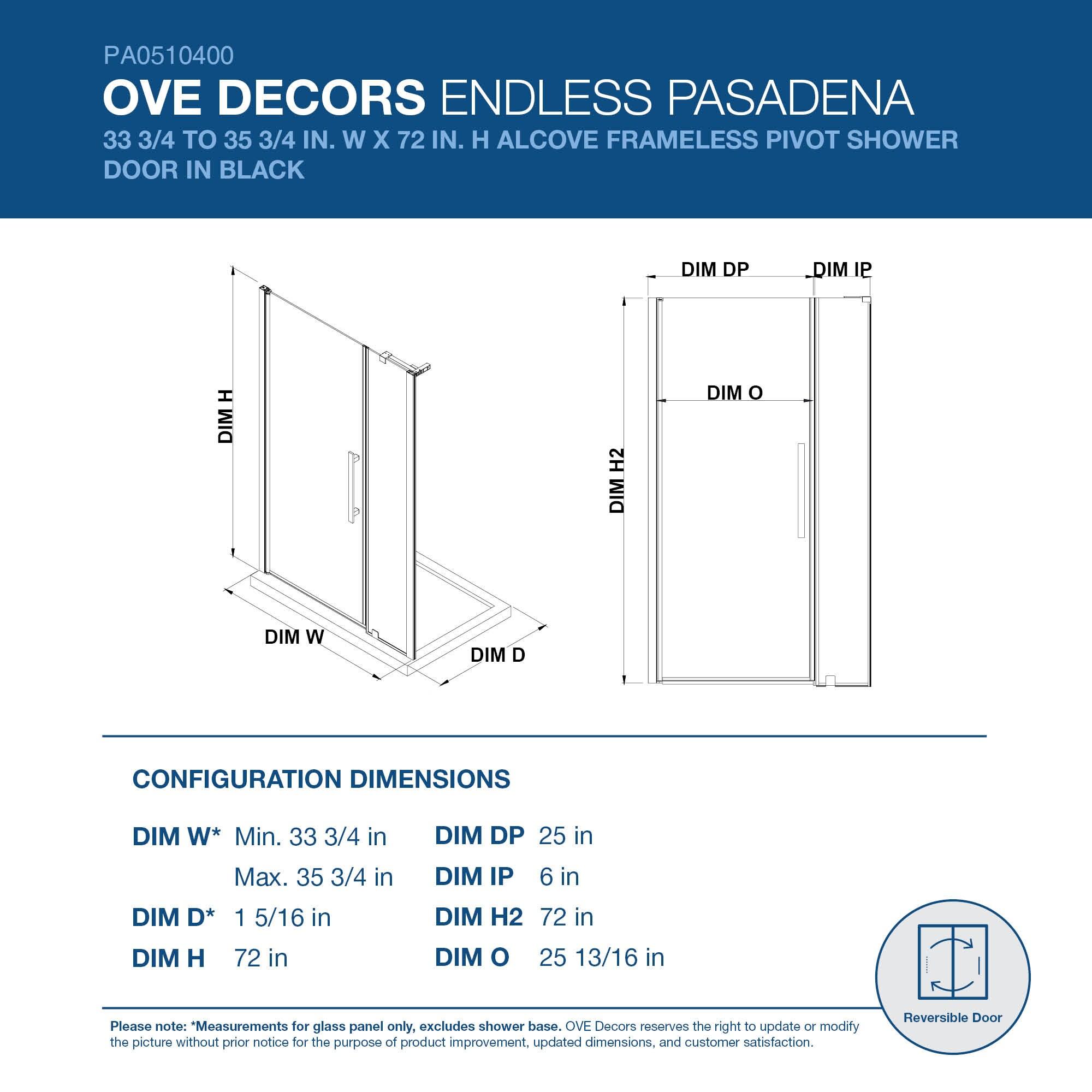 Chrome Frameless Hinge Alcove Shower Door Kit with Tempered Glass