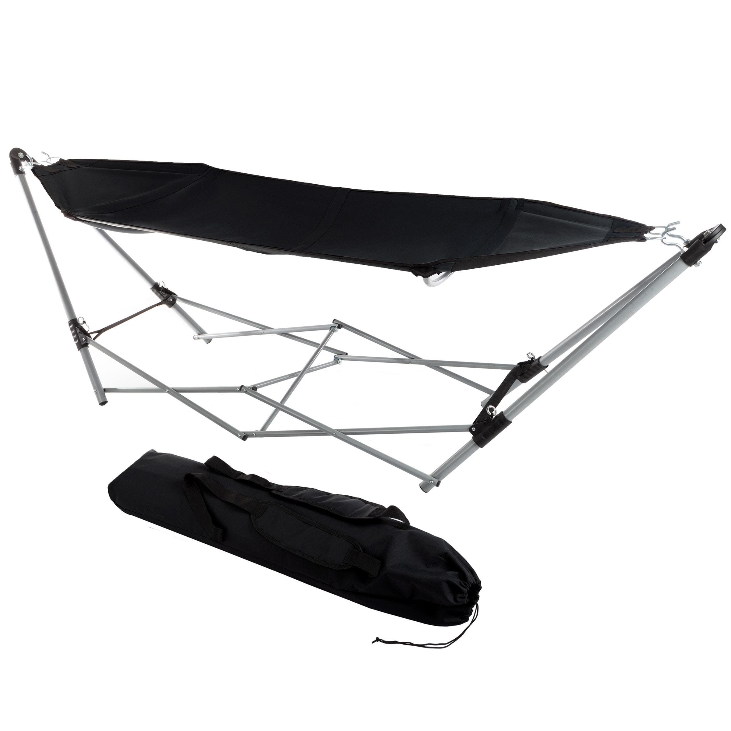 Portable Hammock with Stand - Folds and Fits into Included Carry Bag for Easy Travel- Perfect for Backyard Pool Beach Hiking by Lavish Home (Black)