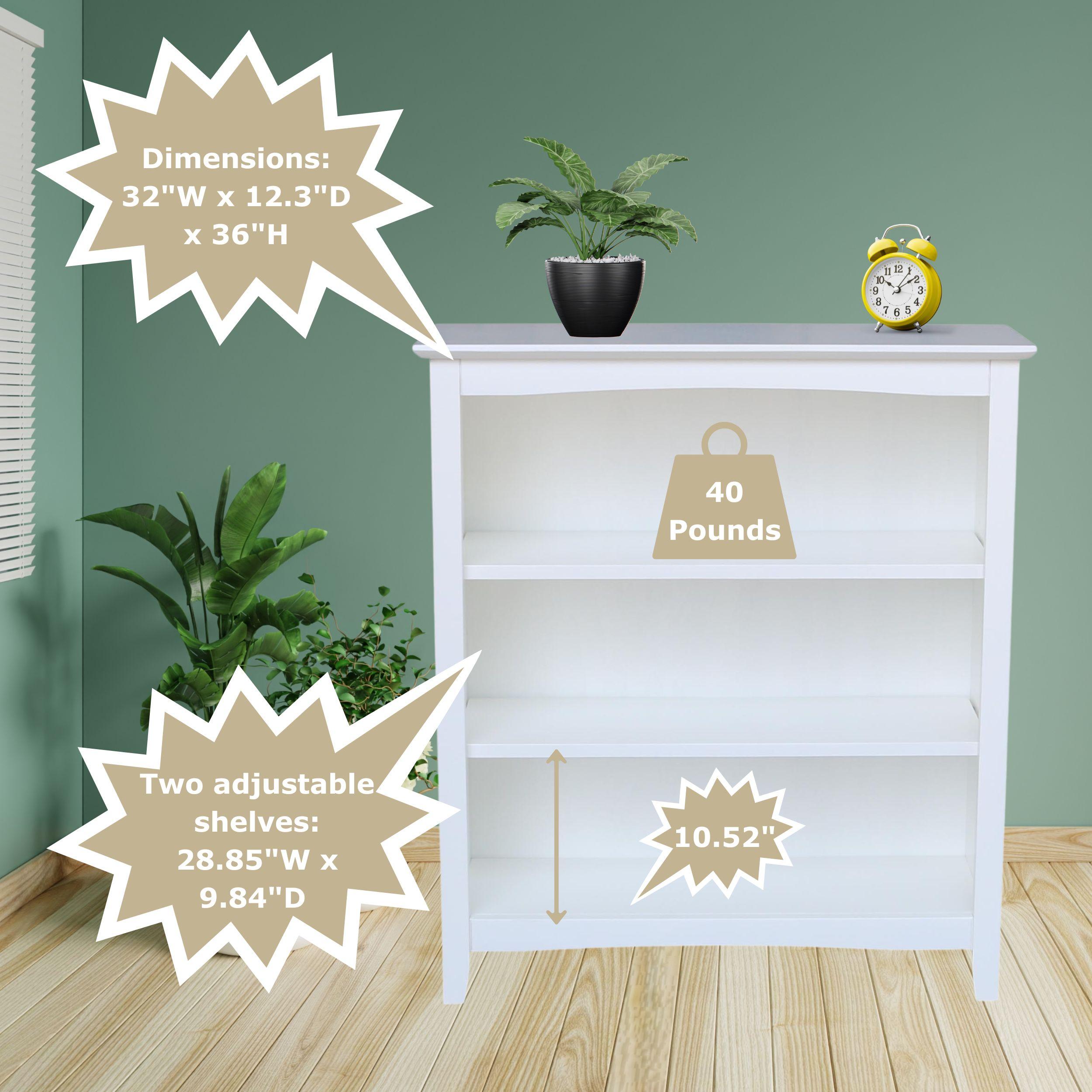 36" Shaker Bookshelf White - International Concepts: Modern Style, 2-Tier Storage, Hardwood Construction