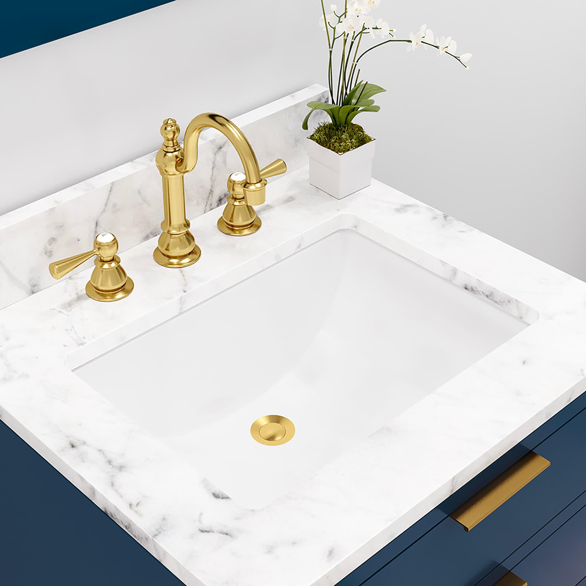 Bristol 24" Monarch Blue Vanity with Carrara Marble Top and Satin Gold Faucet