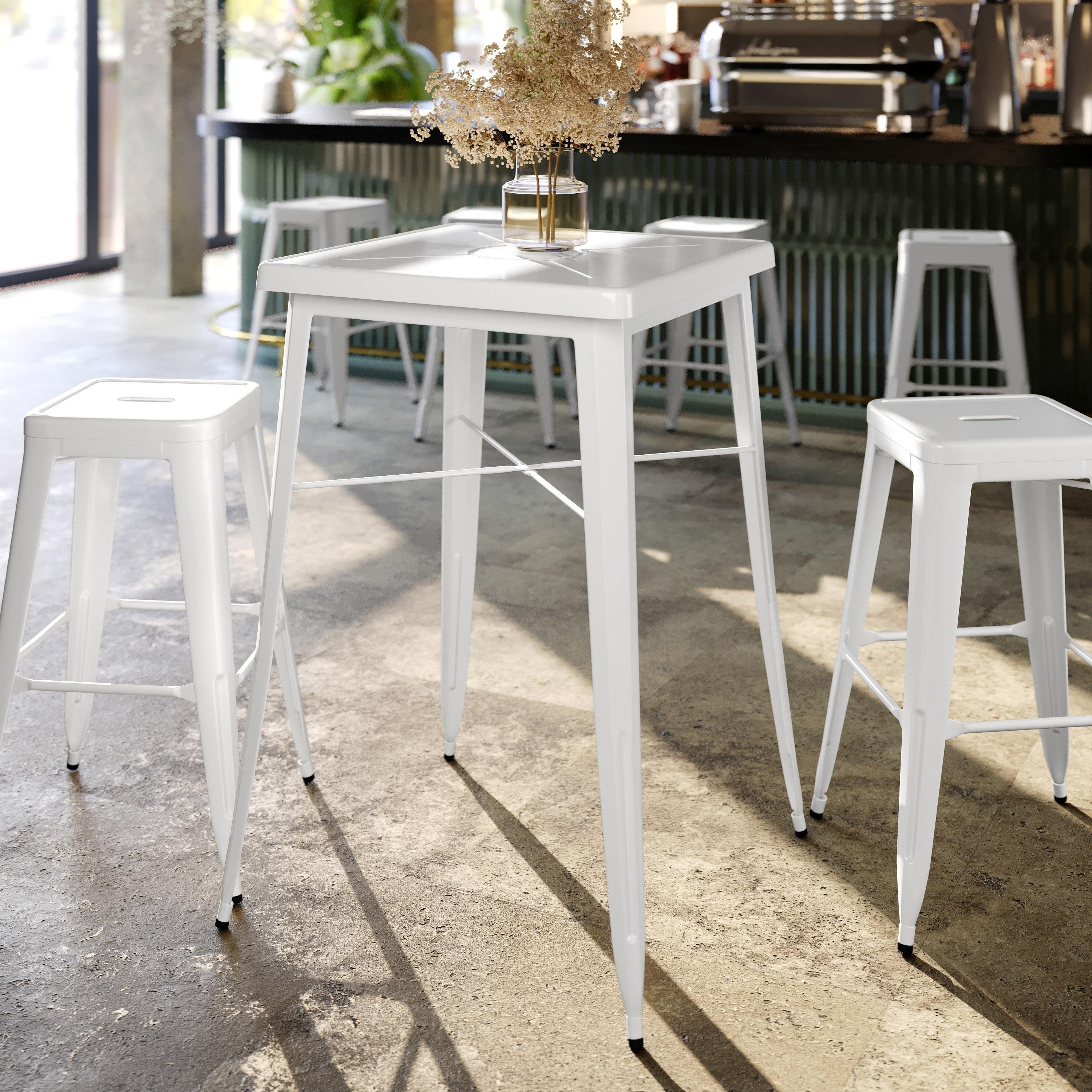 Flash Furniture Commercial Grade 23.75" Square White Metal Indoor-Outdoor Bar Height Table