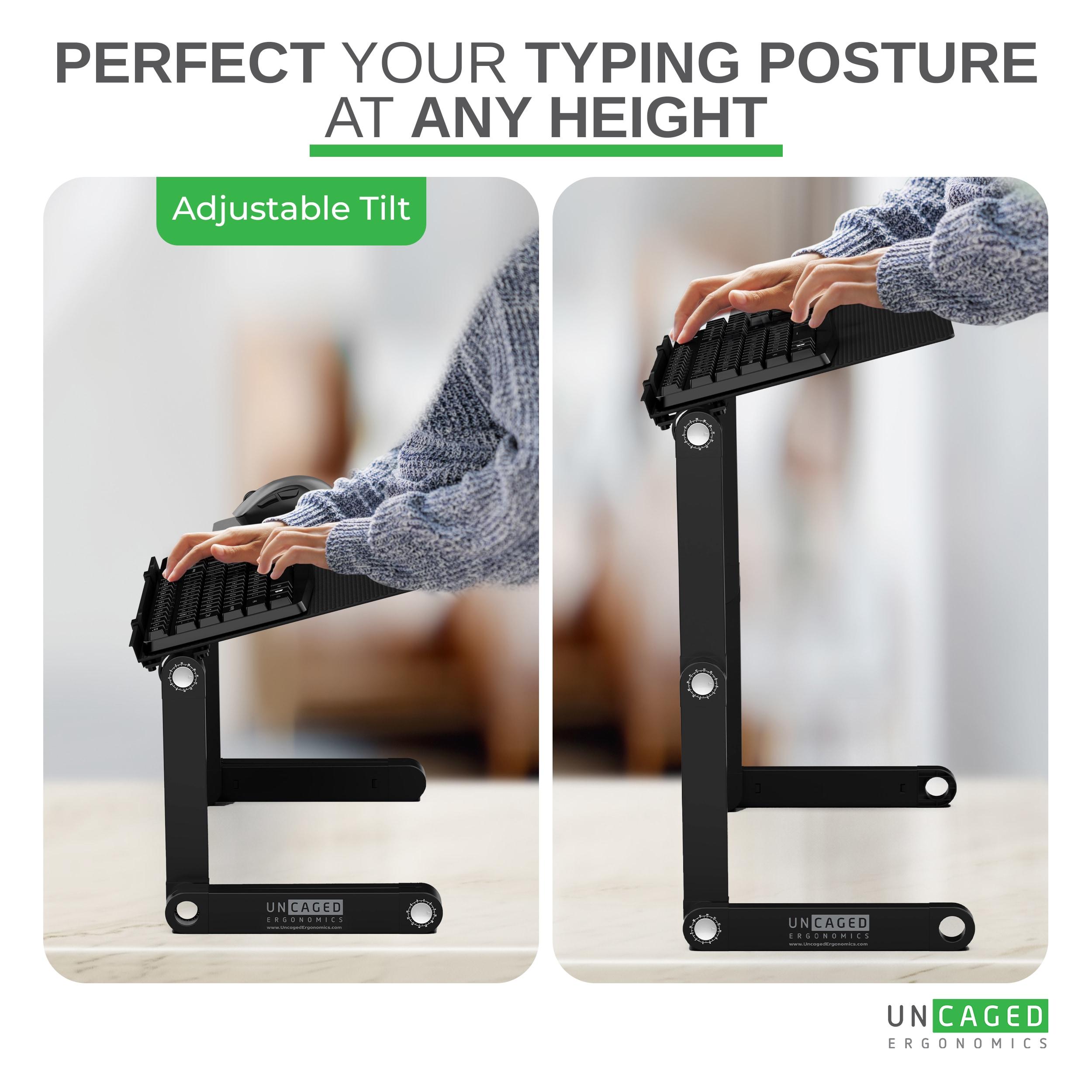 Uncaged Ergonomics Workez Adjustable Height & Tilt Keyboard Stand Black : Ergonomic Lap Desk, Standing Desk Converter