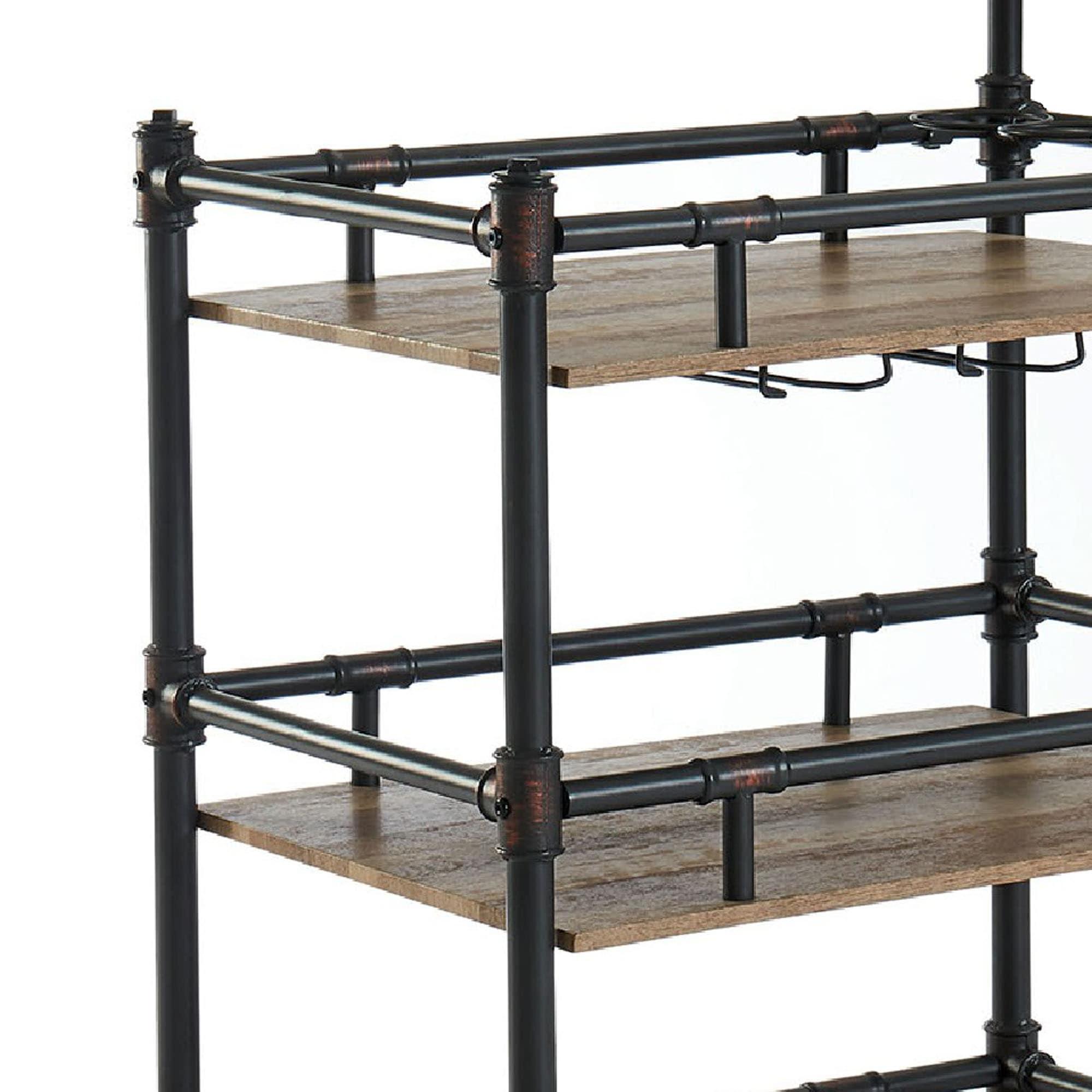Benjara Benzara Rustic Three Tier Serving Cart, Black and Brown
