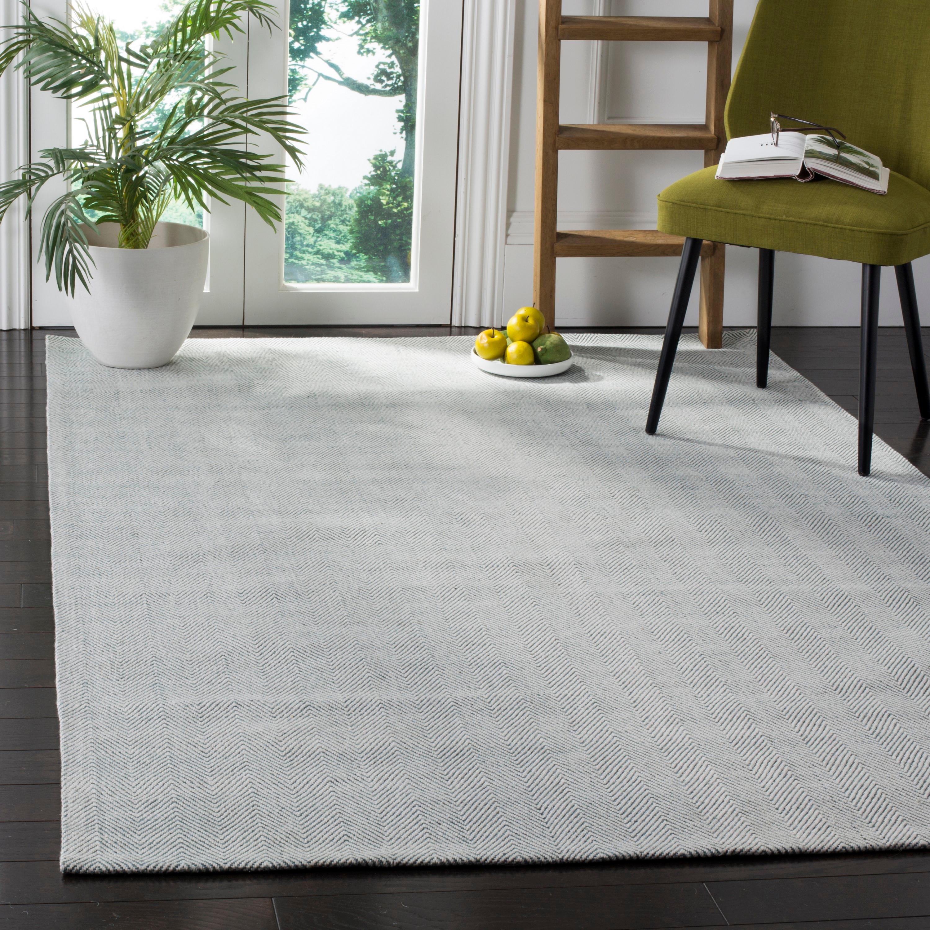 Light Blue Flat Woven Handmade Wool and Viscose Rug, 6' x 9'