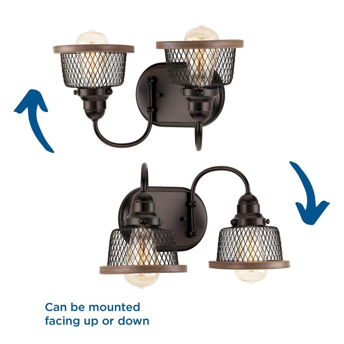 Progress Lighting Tilley 2-Light Bath & Vanity in Antique Bronze, Steel, Industrial Style, Metal Mesh Shades