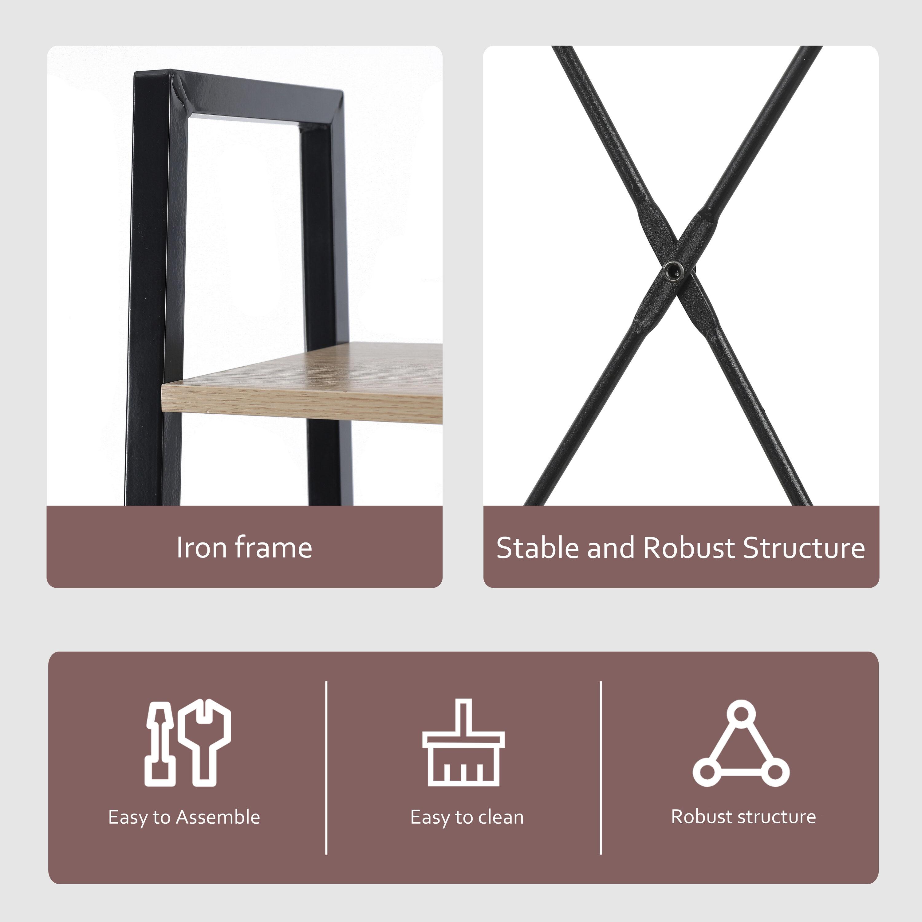 LuxenHome 4-Shelf 58.3" x 23.62" W Wood and Metal Ladder Bookcase. Brown