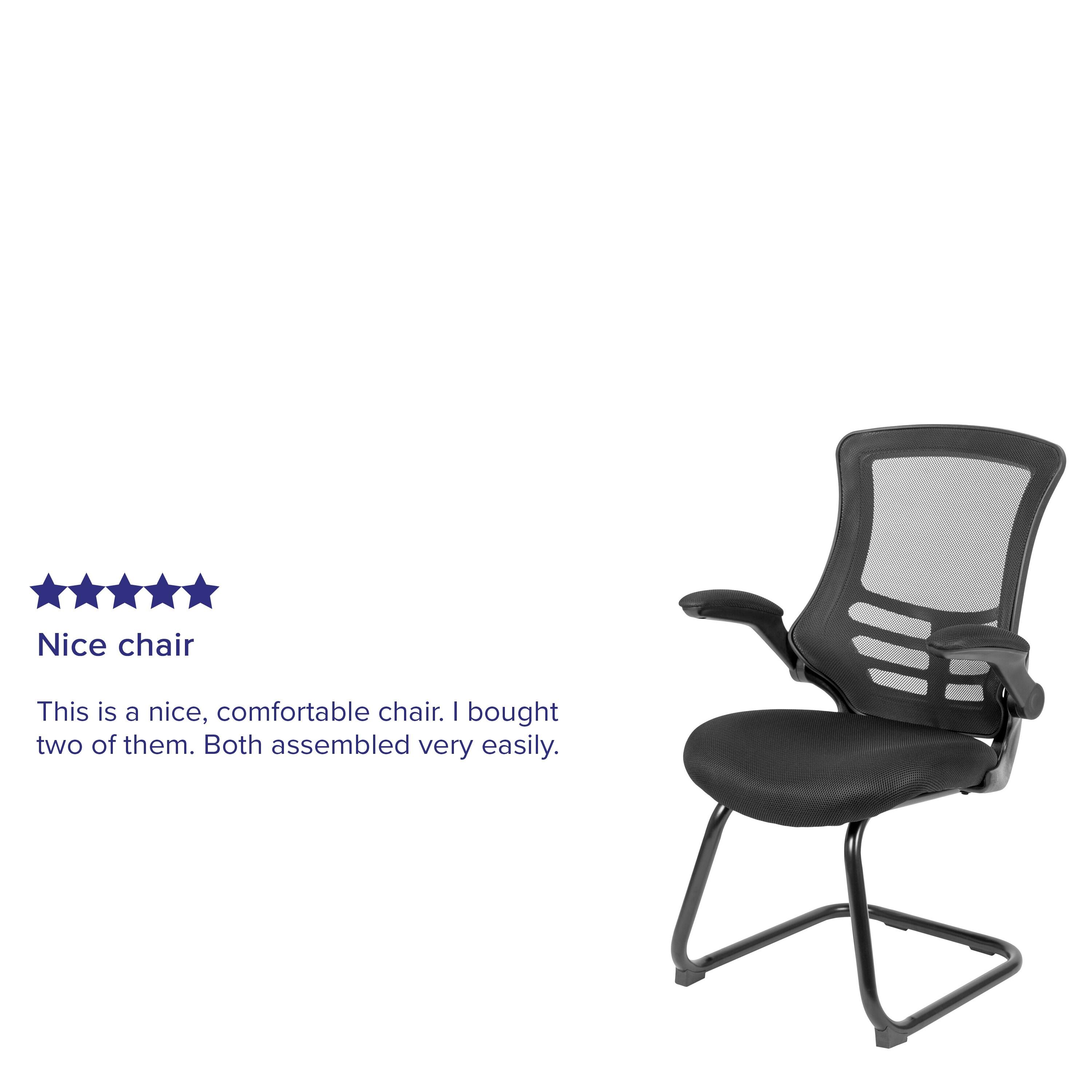 Flash Furniture Kelista Black Mesh Sled Base Side Reception Chair with Flip-Up Arms