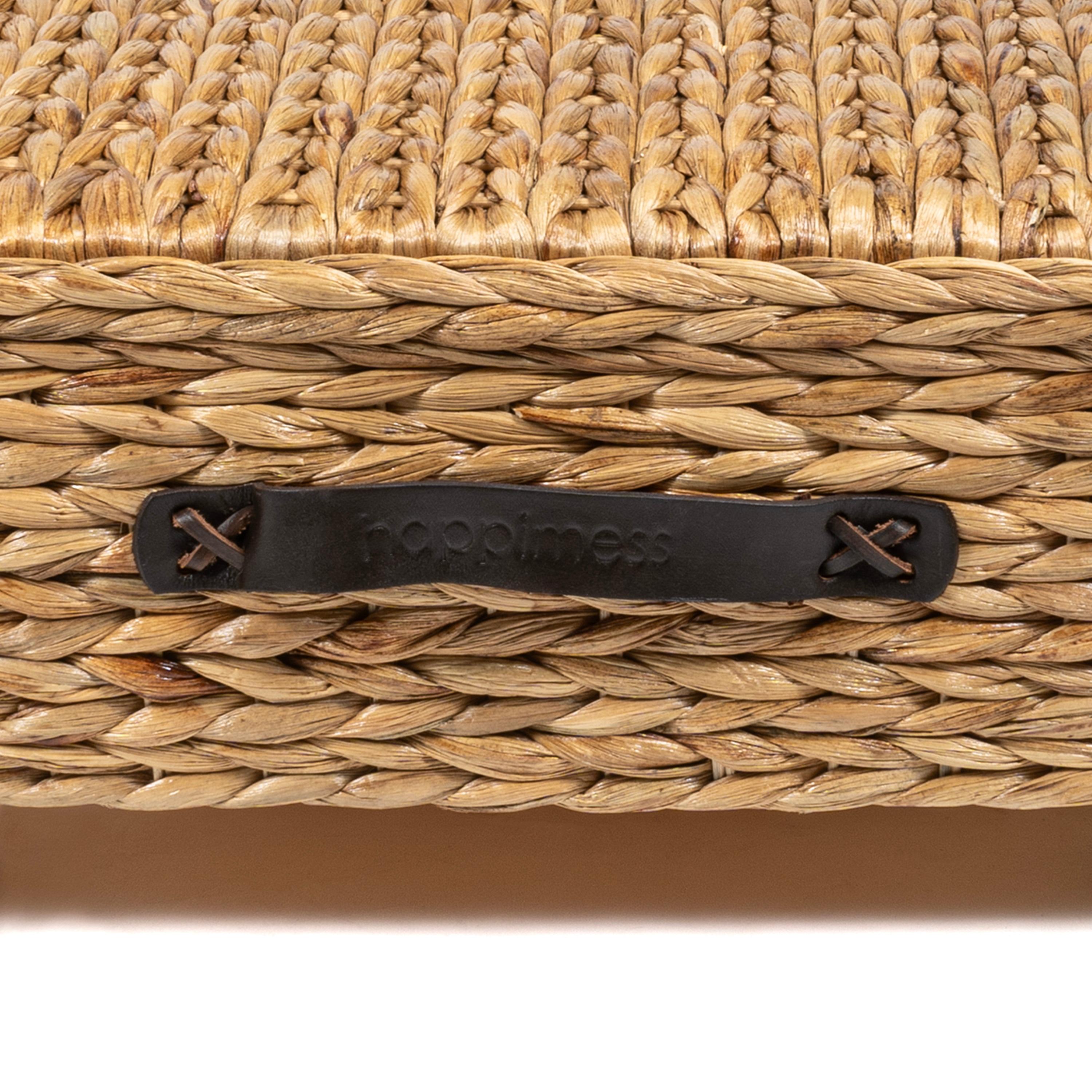 happimess Chett 26.38" Minimalist Hand-Woven Hyacinth/Wood Underbed Storage Bin with Wheels and Handles