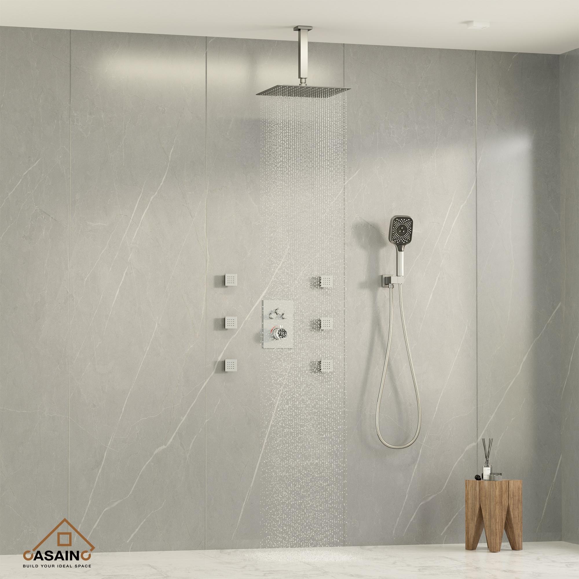 Revitalize 12 Inch Luxury Thermostatic Complete Shower System with Rough-in Valve