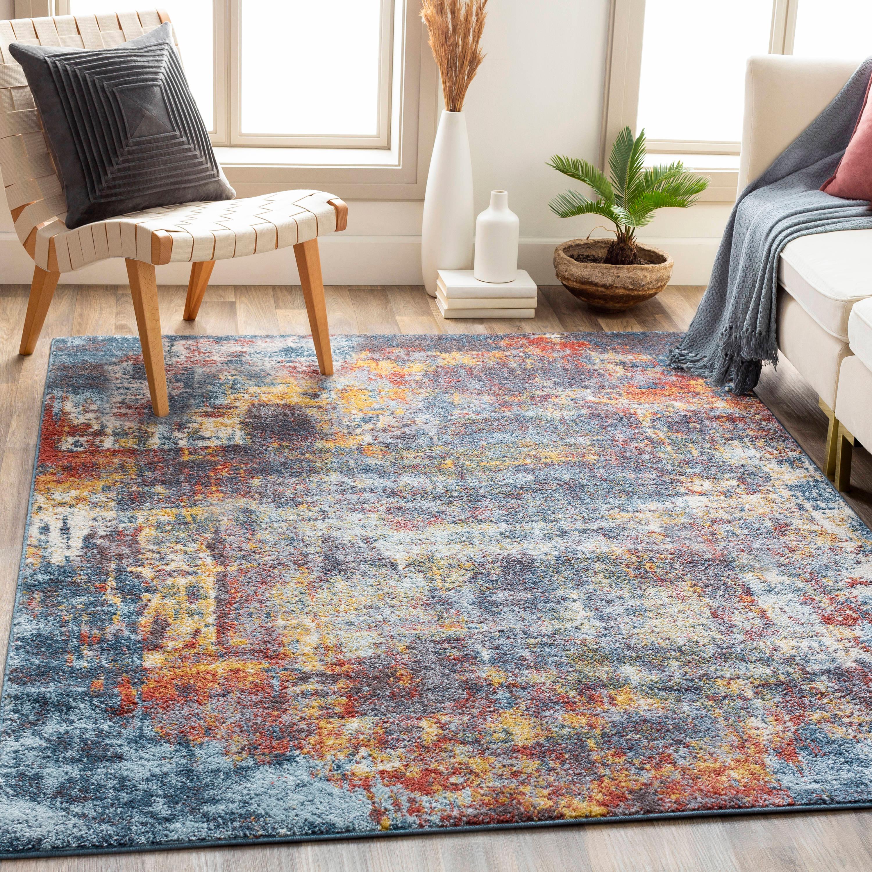 Livabliss 5'3"x7'3" Strata Modern Rugs Blue: Midcentury 5x7 Indoor Area Rug, Fade & Stain-Resistant