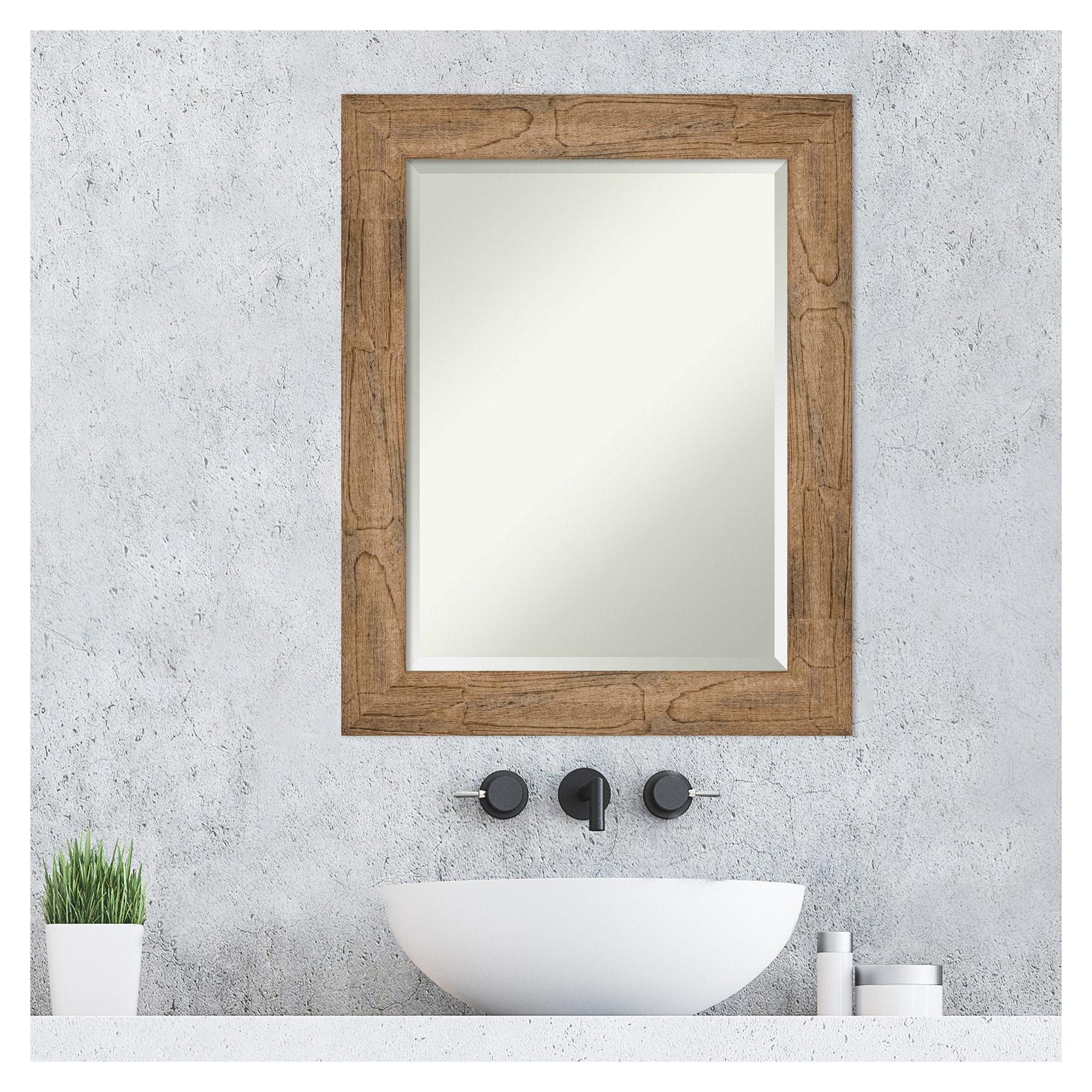 Owl Brown Beveled Wood Framed Bathroom Wall Mirror