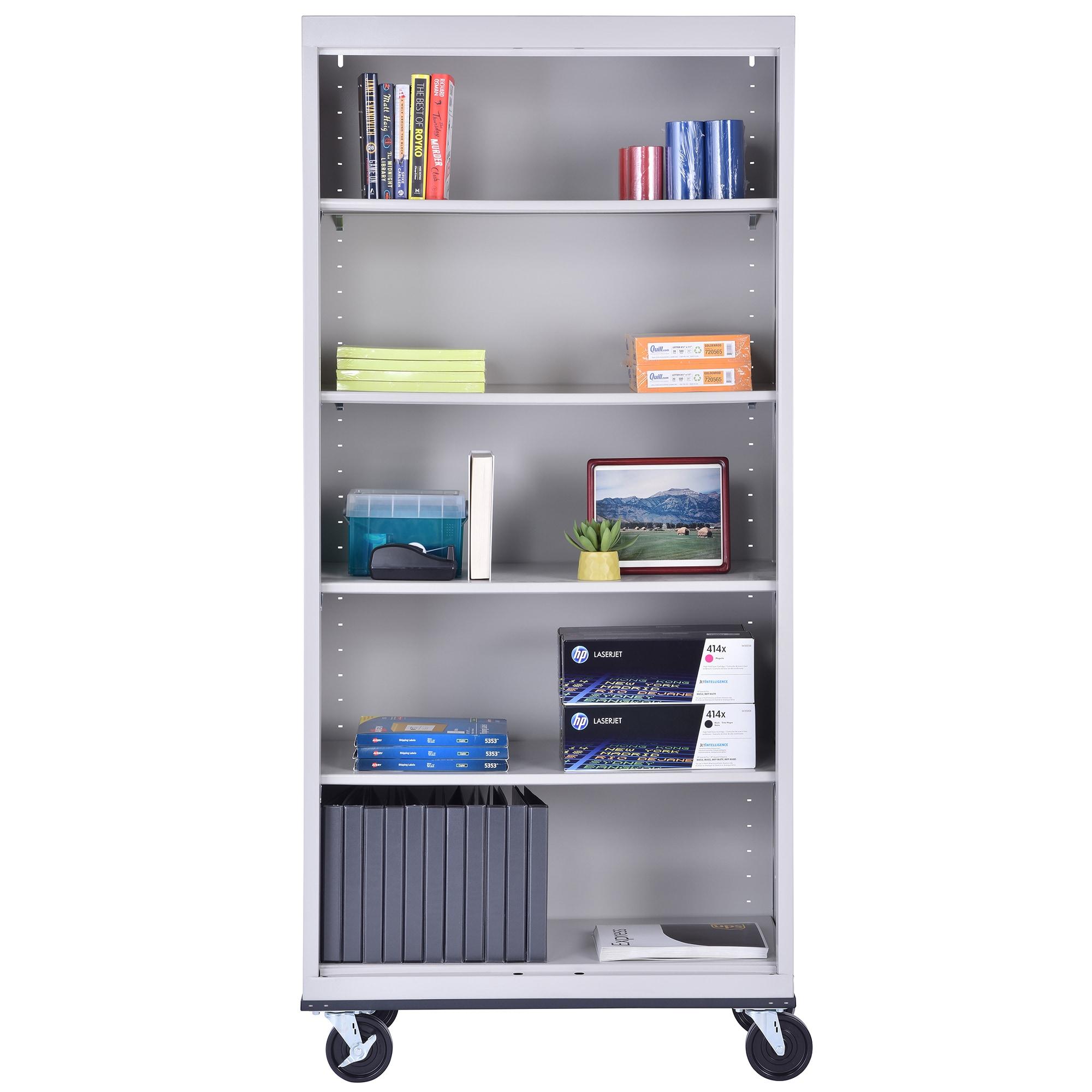 Sandusky Lee 36" W x 18" D x 78" H Steel Mobile Bookcase with 4 Adjustable Shelves by Sandusky