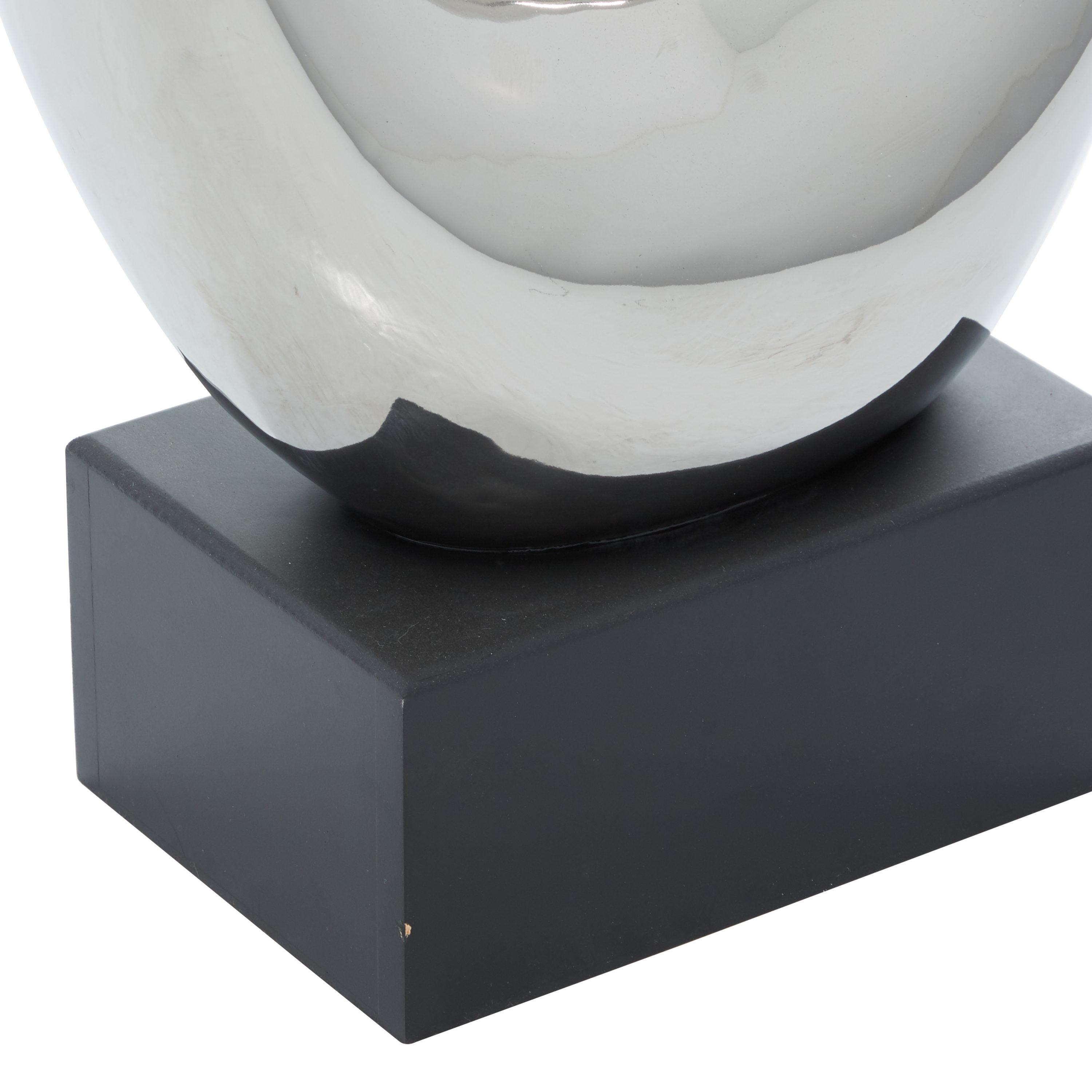 10" x 21" Silver Ceramic Swirl Abstract Sculpture with Black Wooden Base, by DecMode