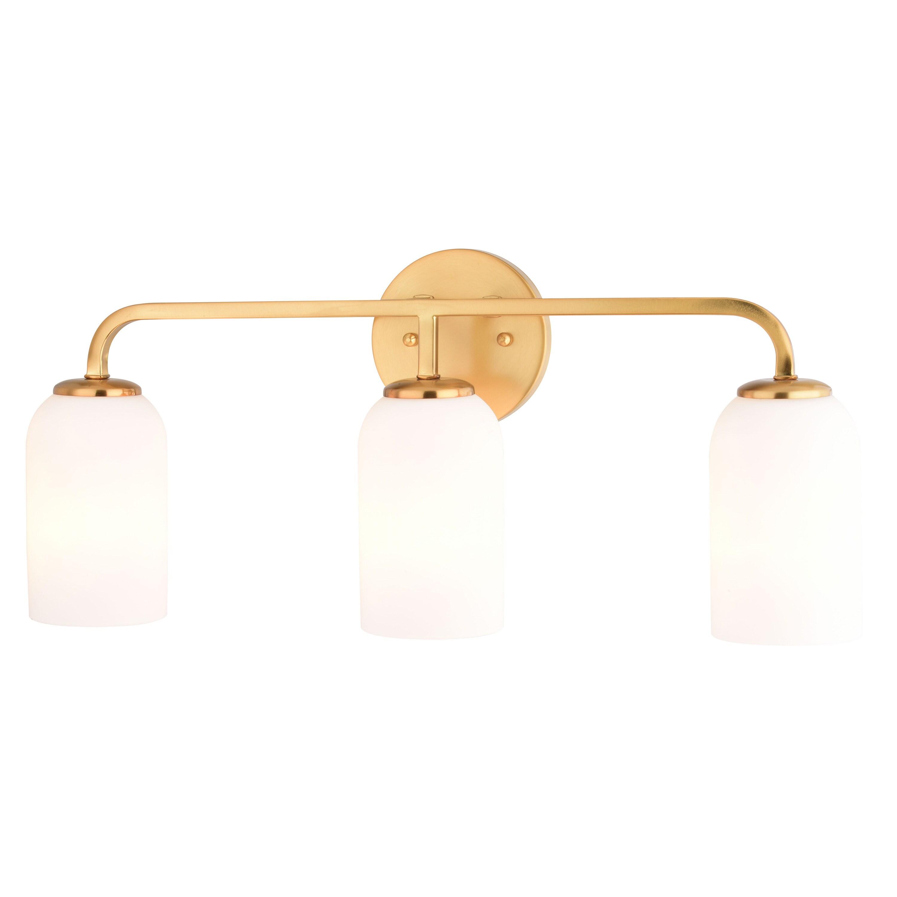 Shelby 3 Light Gold Brass Transitional Bathroom Vanity Fixture White Glass