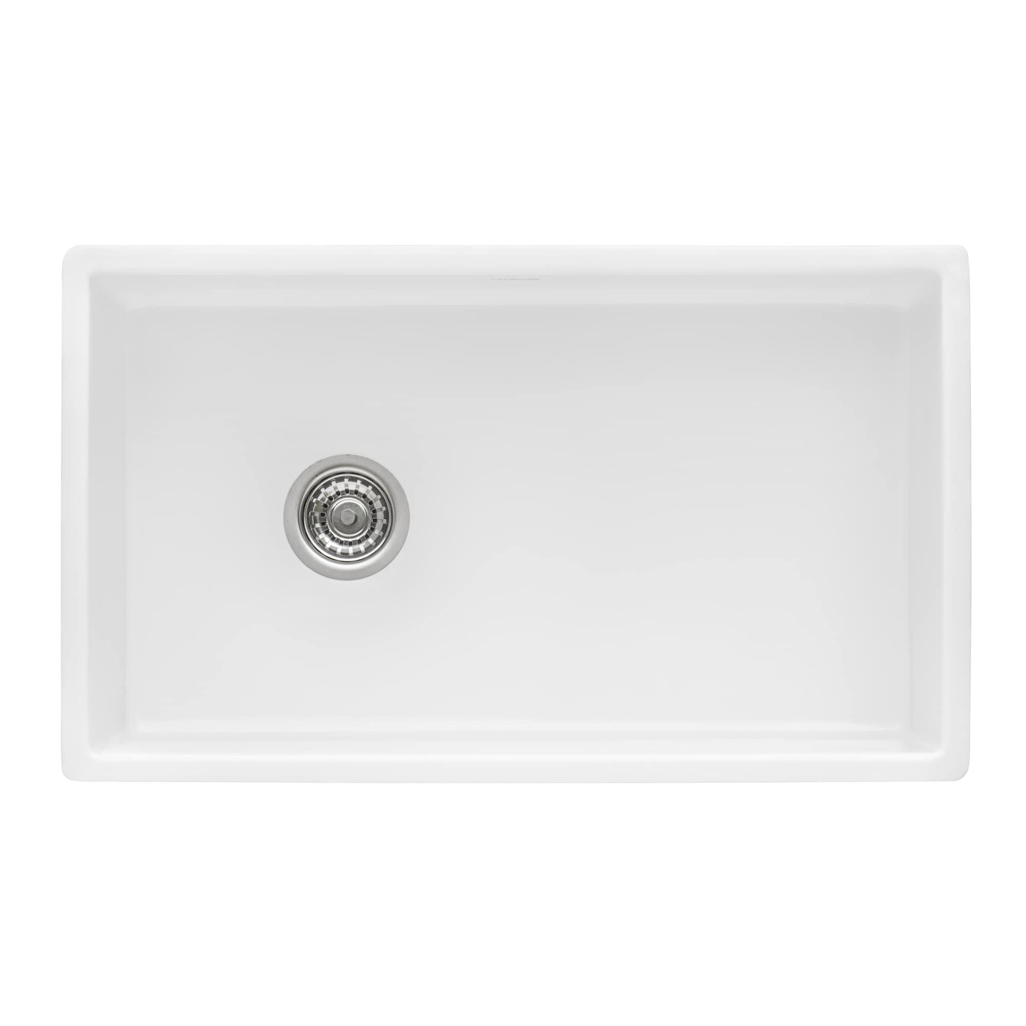 Ruvati 30-inch Fireclay Farmhouse Offset Drain Kitchen Sink Single Bowl White - Left Drain