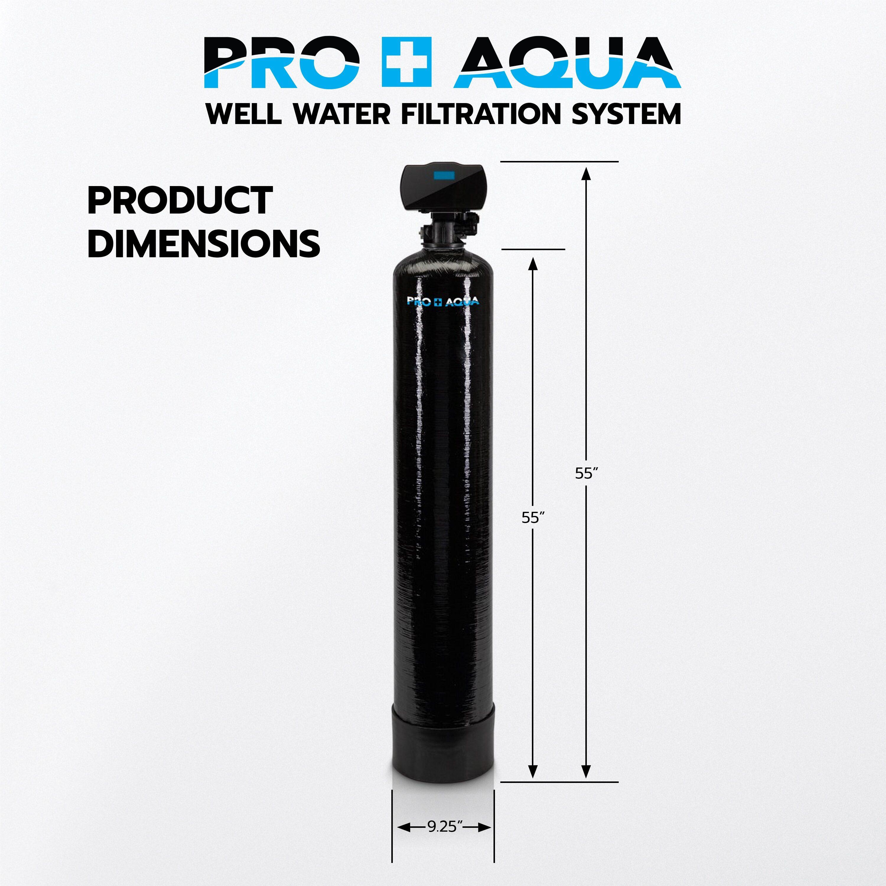 PRO+AQUA Whole House Filter System For Well Water, High Capacity, Proven Contaminant Removal, Auto-Clean, Small Footprint, Zero Water Pressure Drop, US Customer Support, 5 Year Warranty, Built in USA