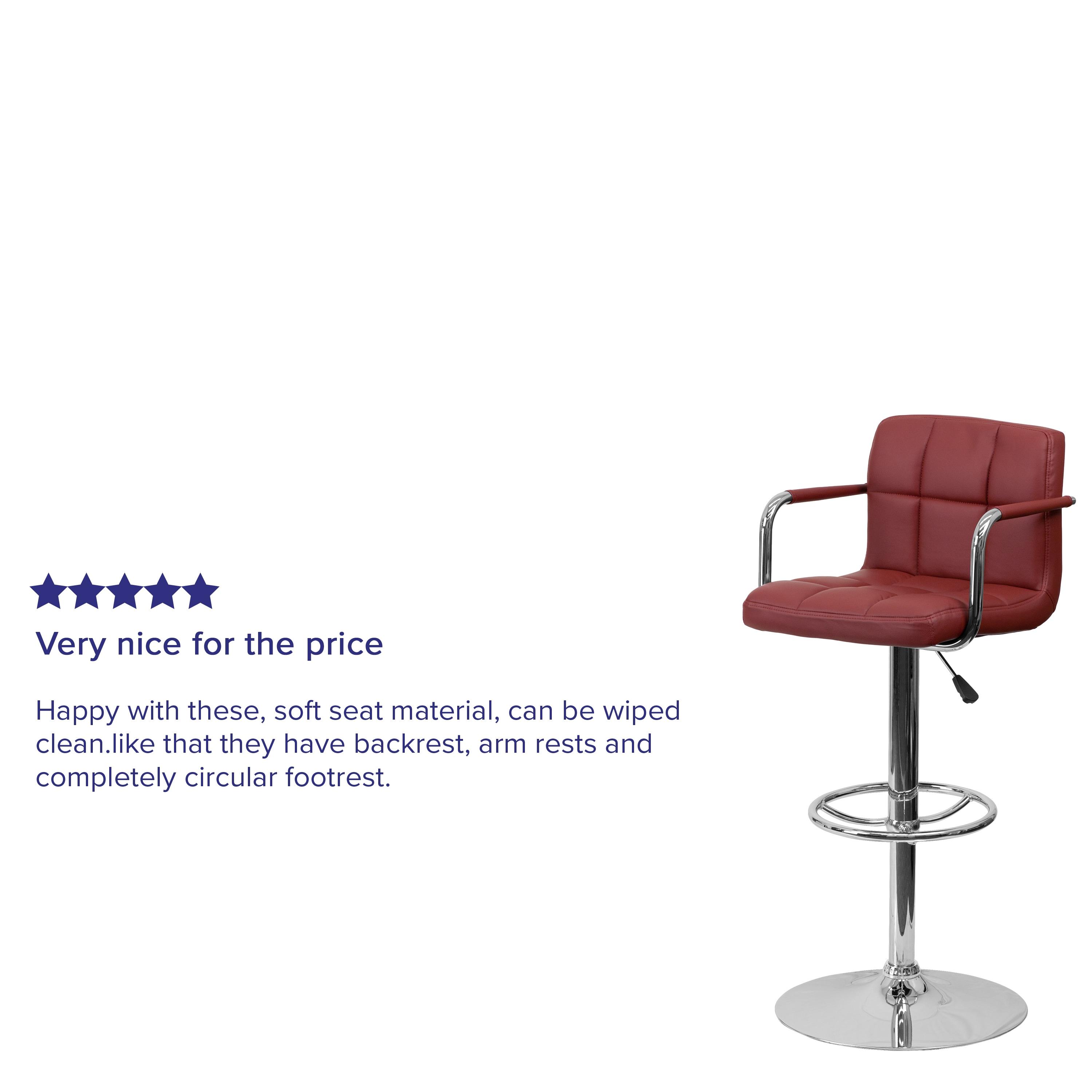 Flash Furniture Contemporary Quilted Vinyl Adjustable Height Barstool with Arms and Chrome Base