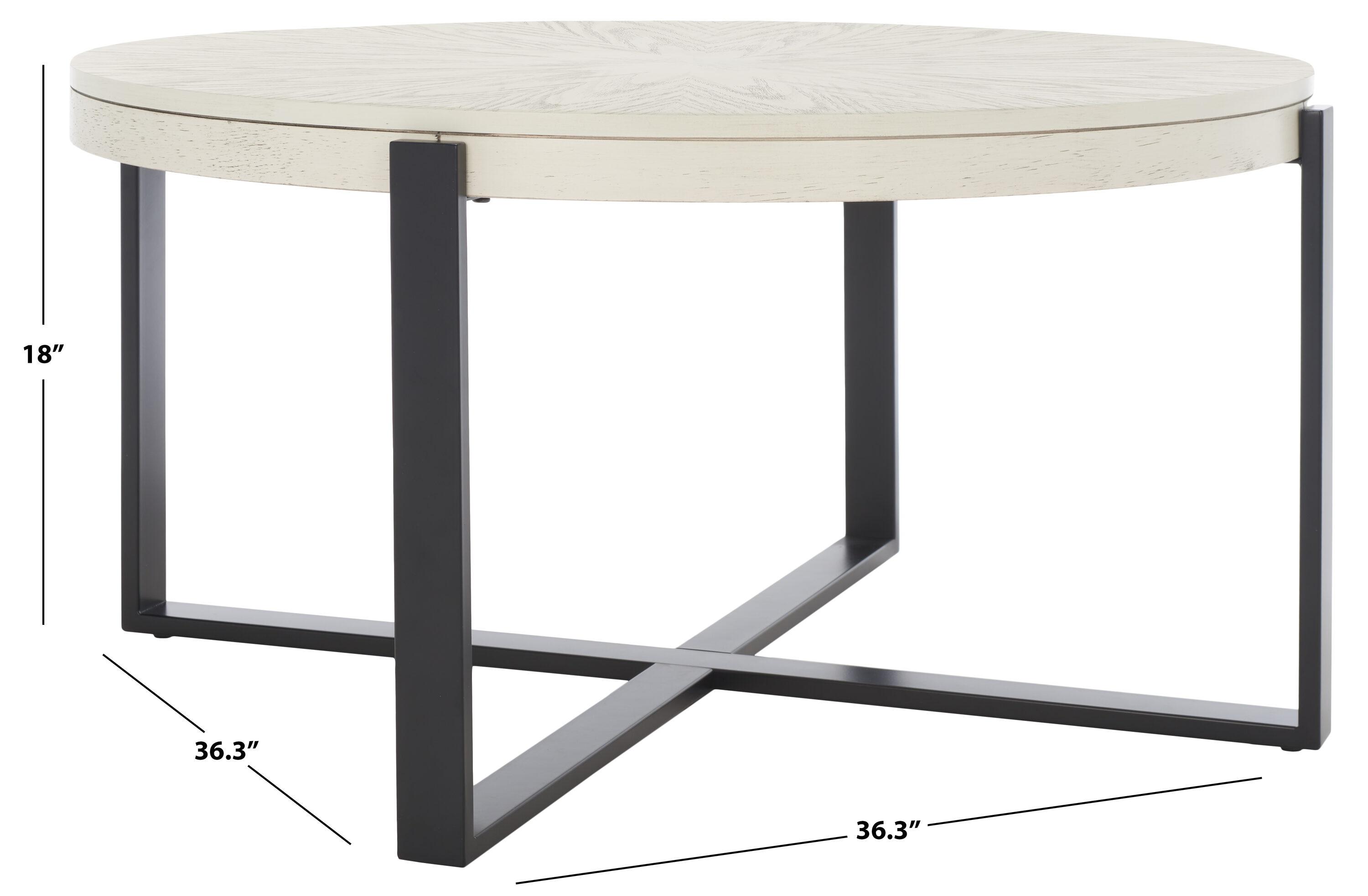 SAFAVIEH Navya Round Coffee Table, White Wash Top/Black Legs