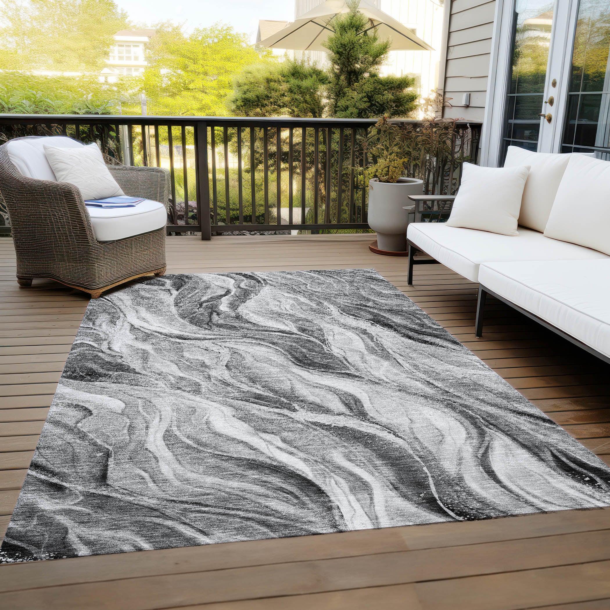 Addison Rugs Chantille Indoor/Outdoor Transitional Waves Gray Washable Rectangle Rug, 3' x 5'