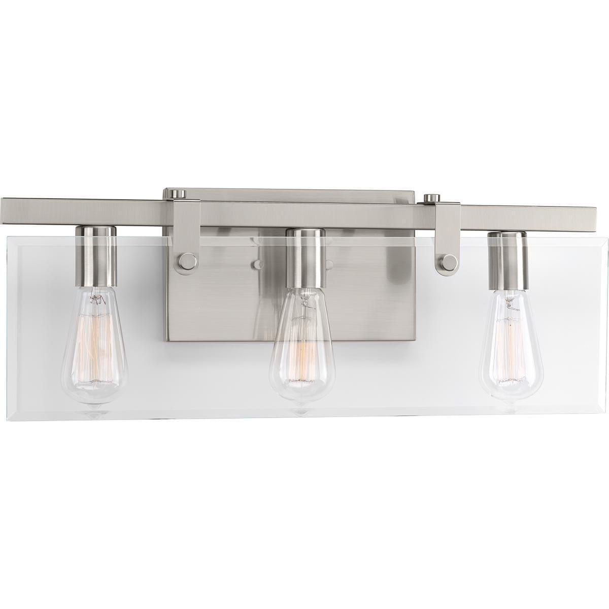 Progress Lighting Glayse 3-Light Bath Vanity, Brushed Nickel, Glass Shade