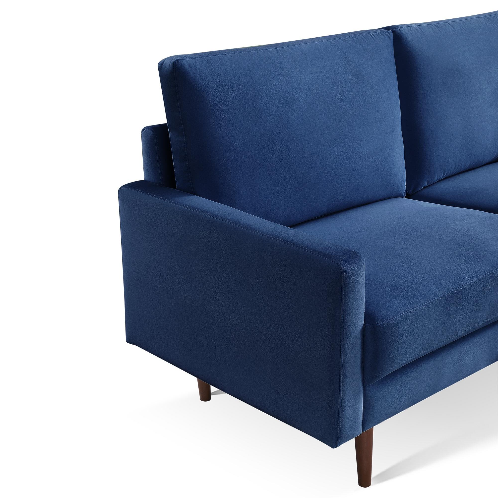 57 Inch Wide Upholstered Two Cushion Loveseat with Square Arms in Blue Velvet