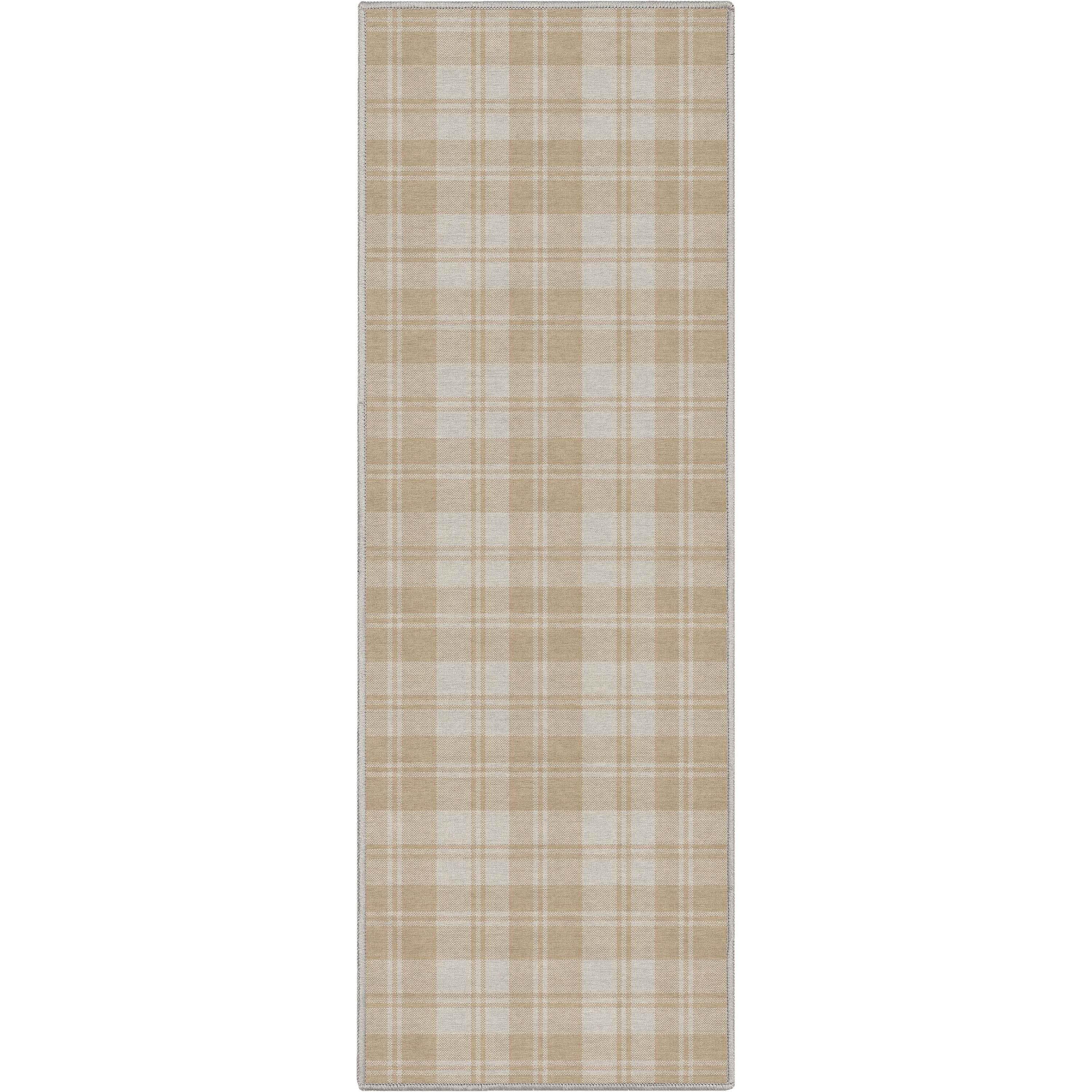 Kehr Plaid Farmhouse Geometric Beige Brown Grey Flat-Weave Area Rug