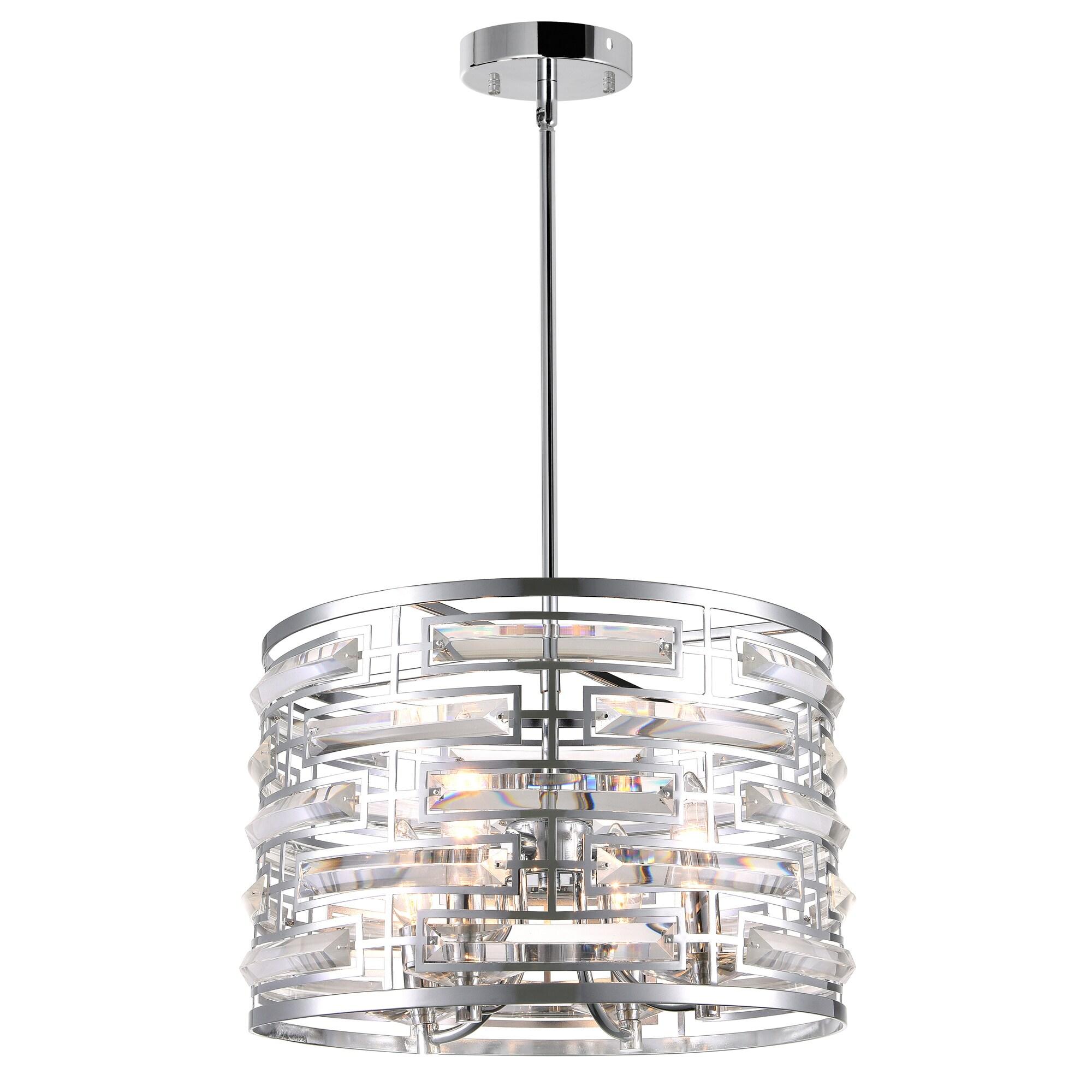 CWI Lighting Petia 4 Light Drum Shade Metal Chandelier in Chrome