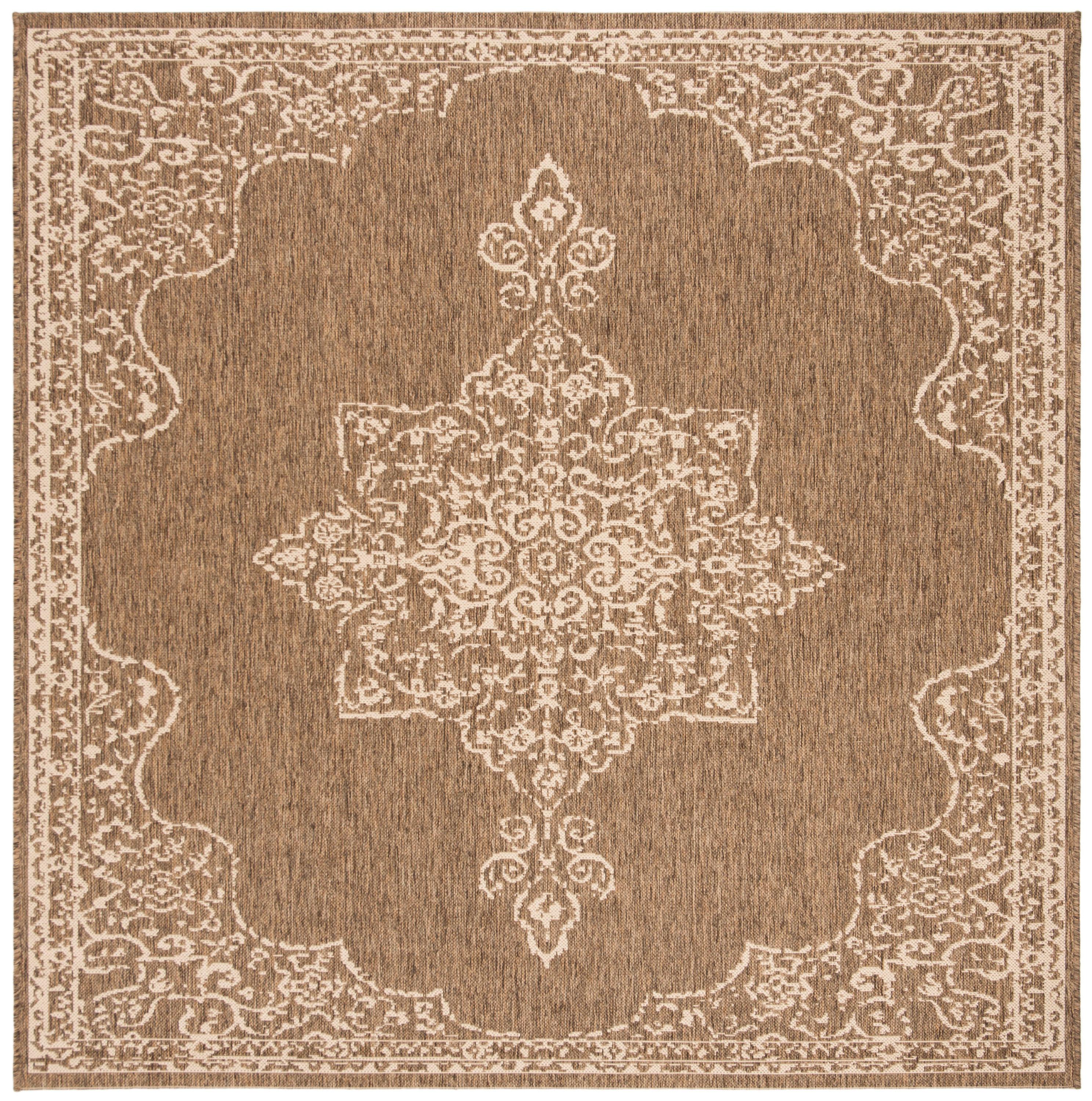 SAFAVIEH Beach House Harding Traditional Indoor/Outdoor Area Rug Cream/Beige, 6'7" x 6'7" Square