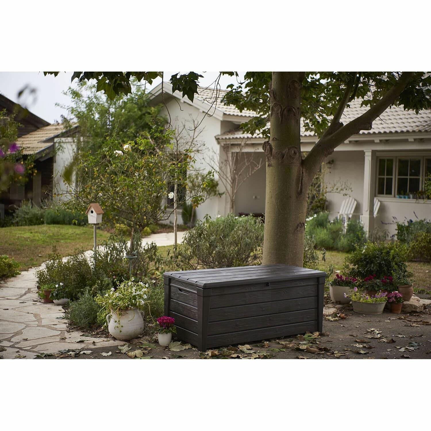 Keter Brightwood 120 Gallon Large Durable Outdoor Storage and Weather Resistant Resin Deck Box