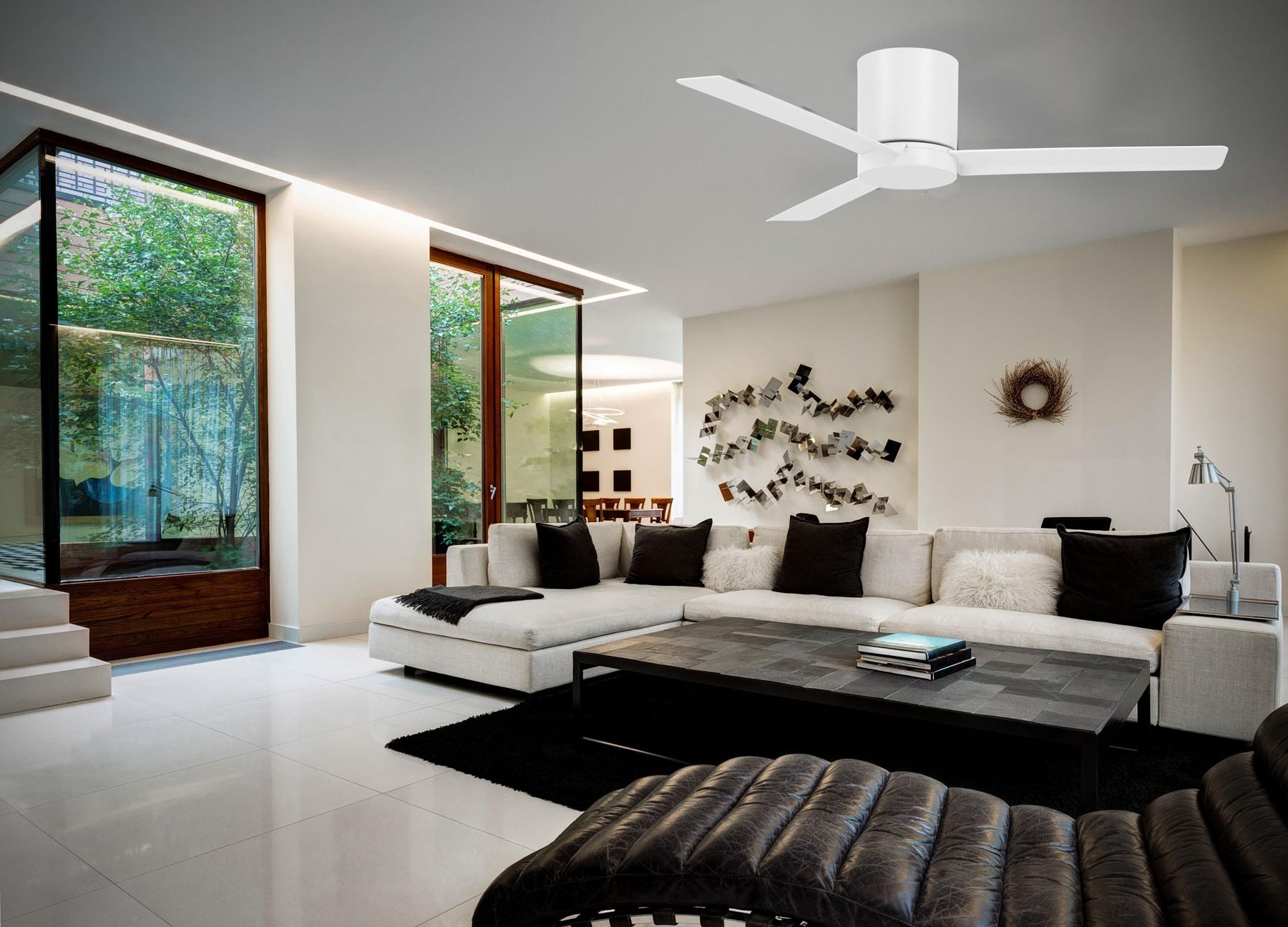 52" Flat White LED Hugger Ceiling Fan with Remote