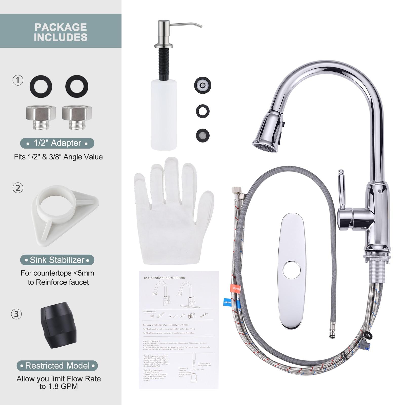 WOWOW WOWOW Pull Down Kitchen Faucet with Soap Dispenser 2310101C-S