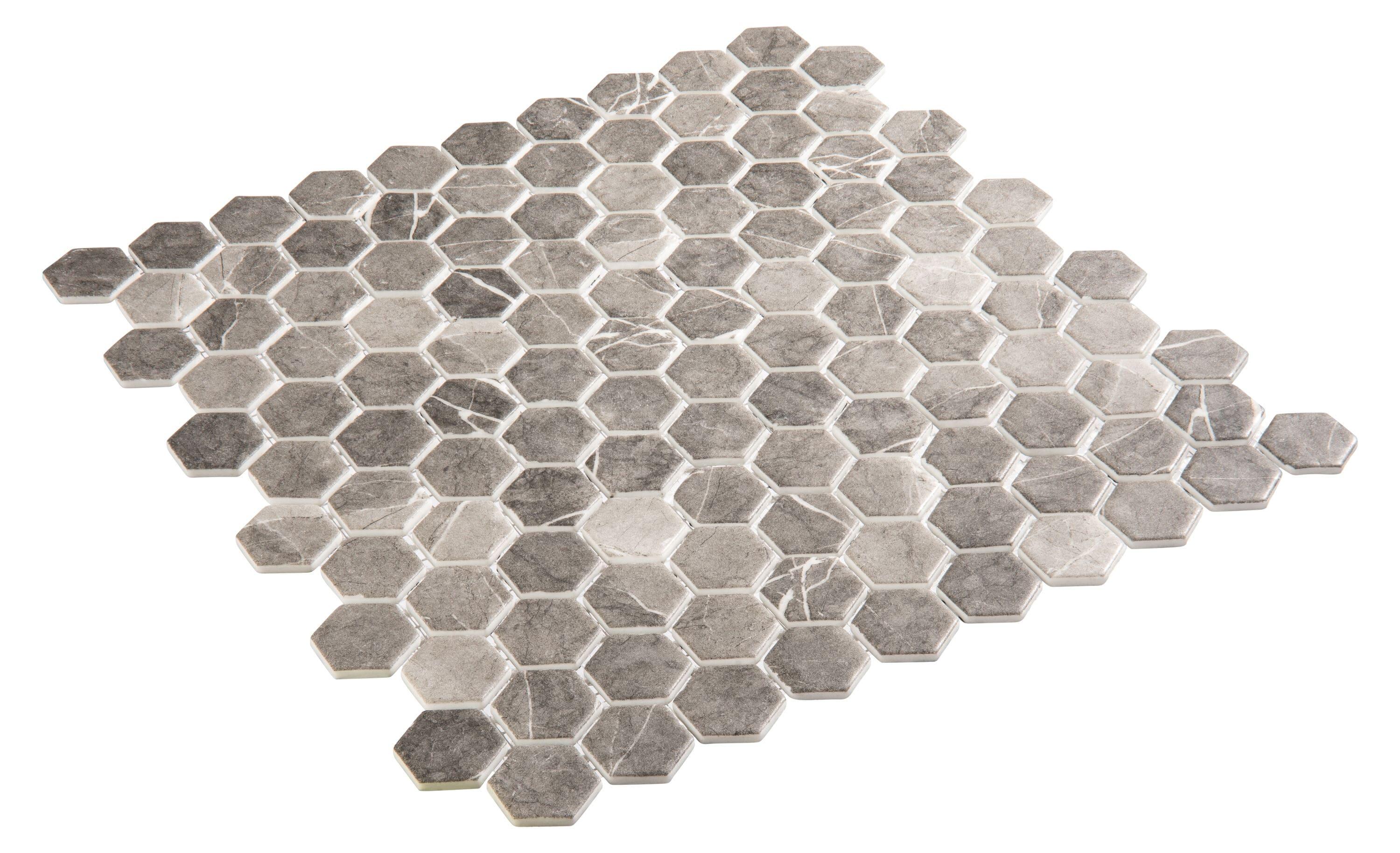 SAMPLE-Trillions Fossil Gray Honeycomb Stone Look Matte Glass Mosaic Wall and Floor Tile