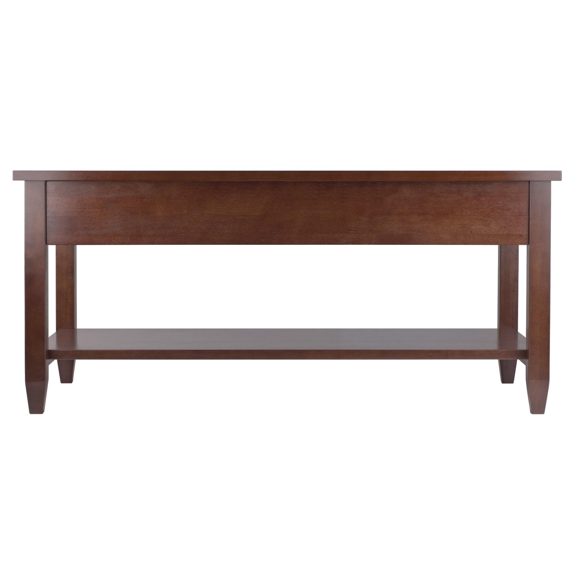 Richmond Coffee Table with Tapered Leg Walnut Finish - Winsome: Storage Shelf, Modern Brushed-Chrome Knobs