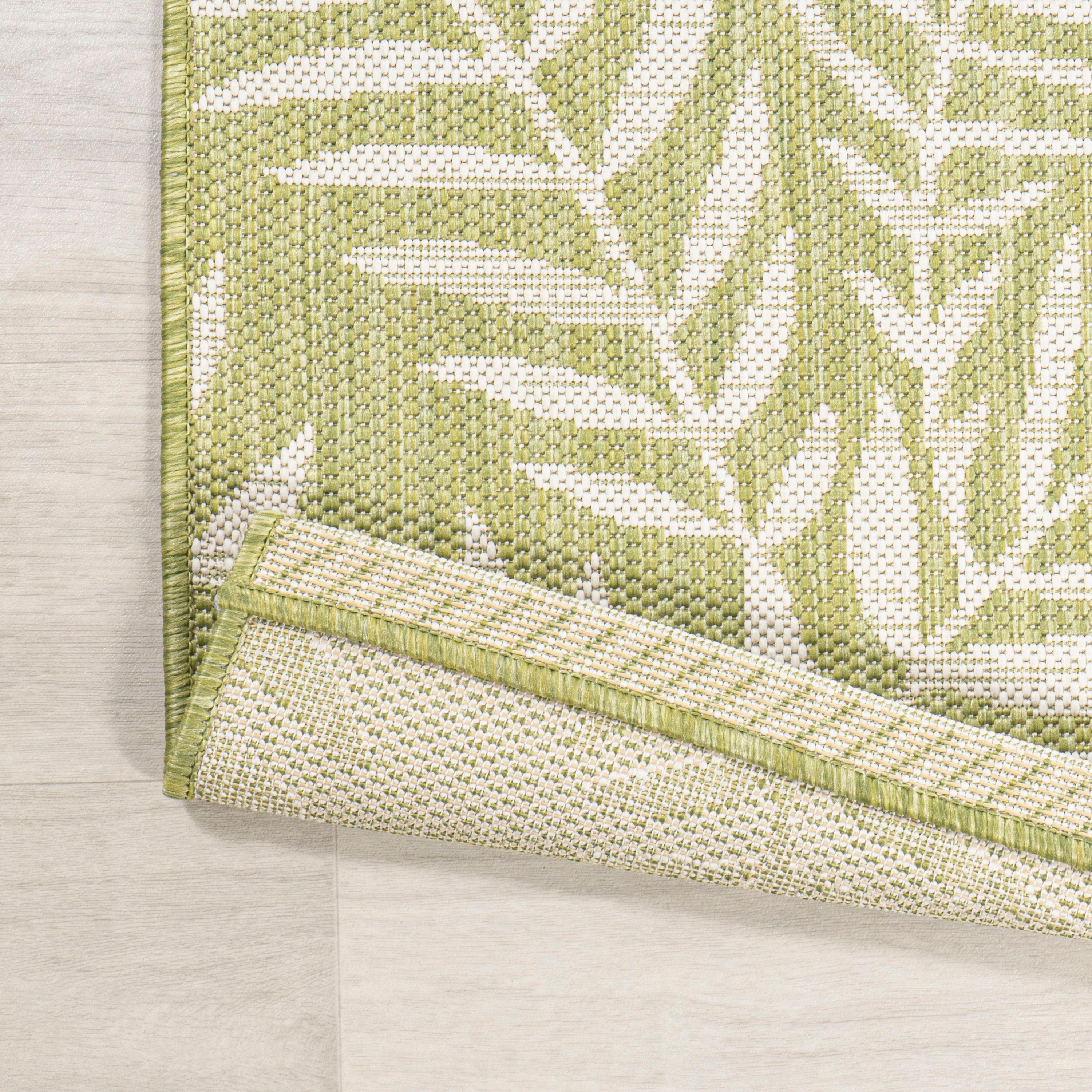2' x 10' Nevis Palm Frond Indoor/Outdoor Runner Rug, Green/Cream - JONATHAN Y
