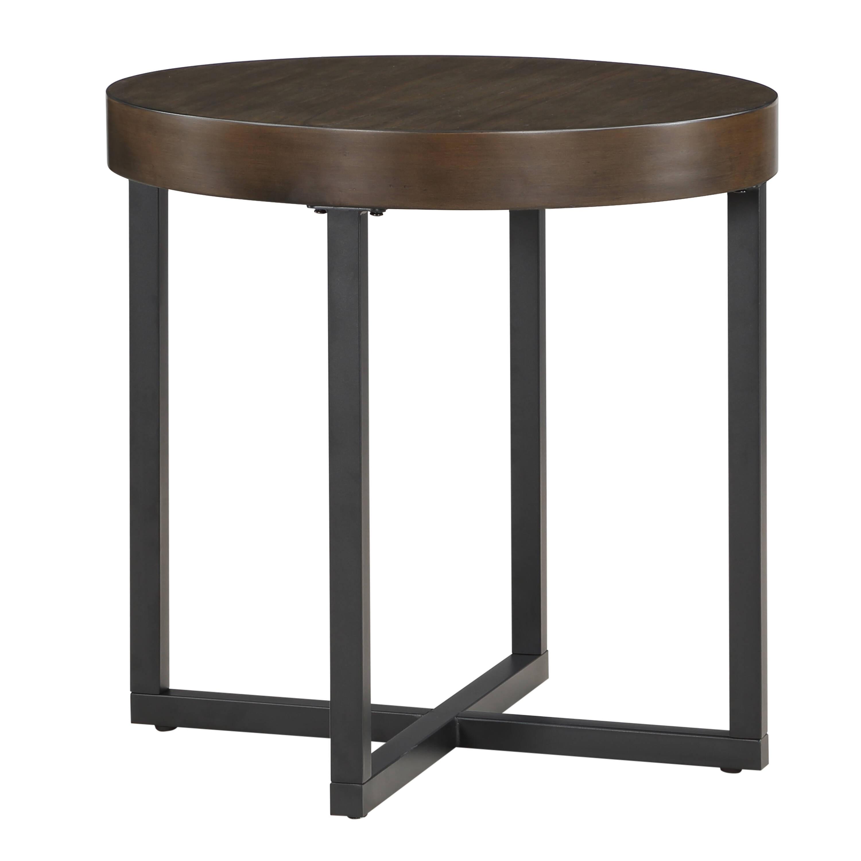 Steve Silver Yukon Rustic Industrial 24" Round Wood End Table, Ebony/Brown