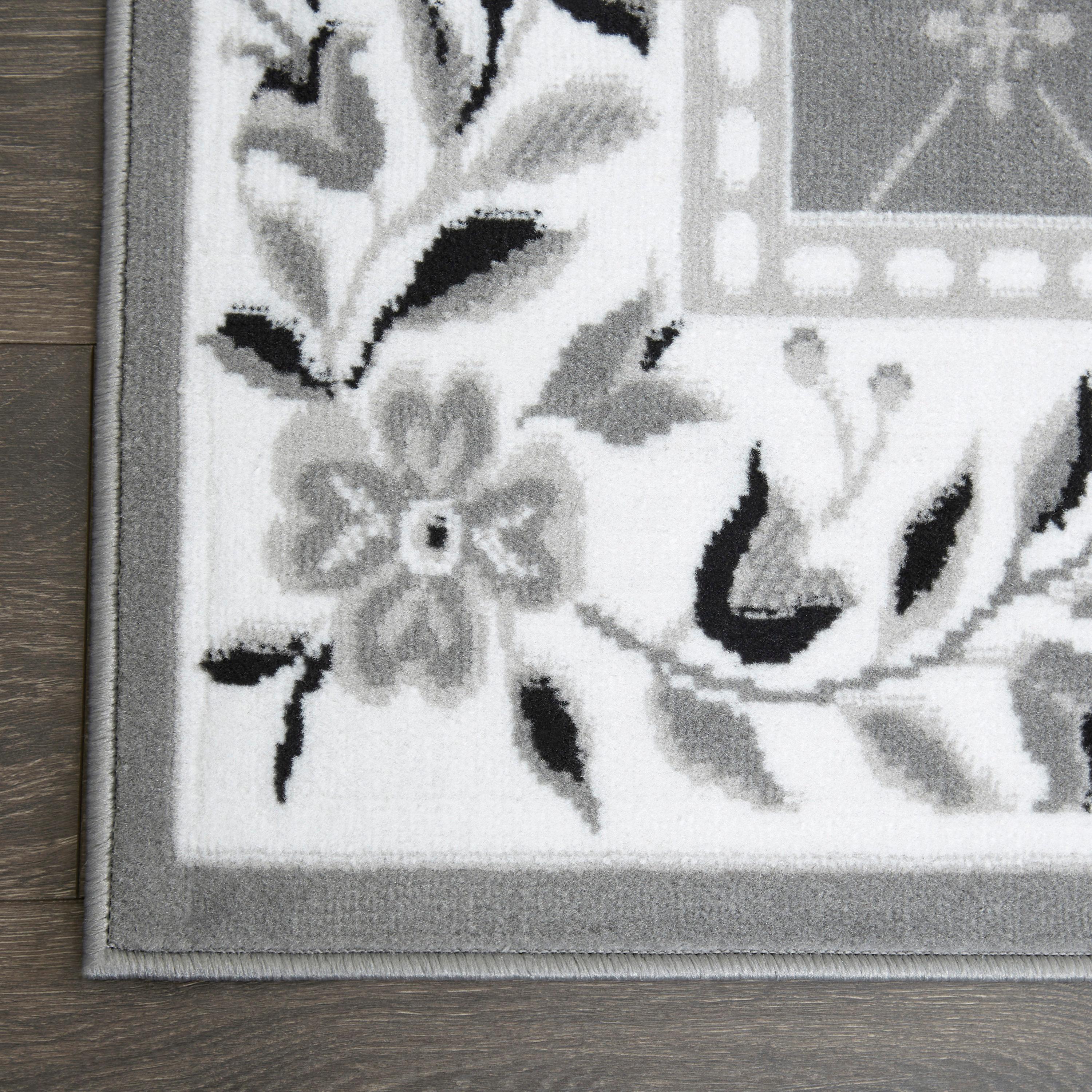 Home Dynamix Premium Aydin Traditional Diamond Floral Area Rug, Grey/Ivory, 3'7"x5'2"