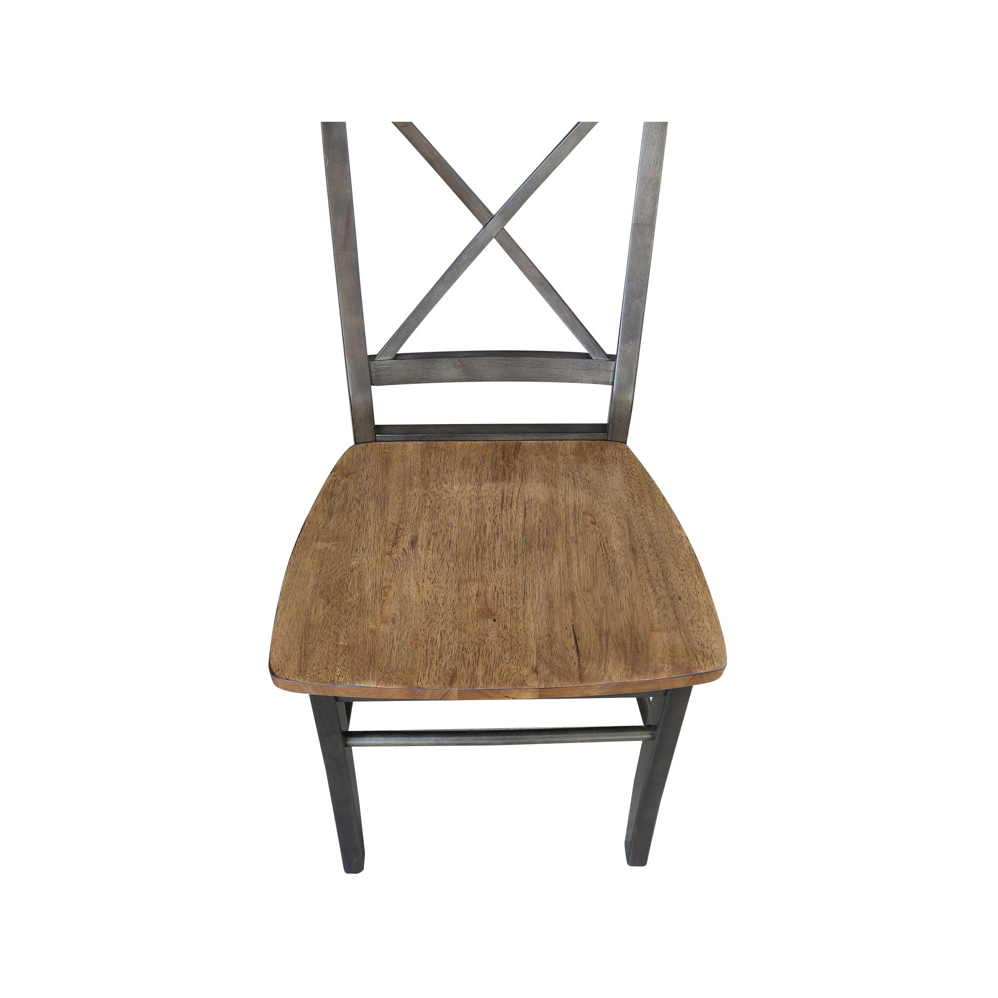 International Concepts Set of 2 X Back Chairs with Wood Seat Hickory Brown: Mid-Century Modern, Hardwood Frame