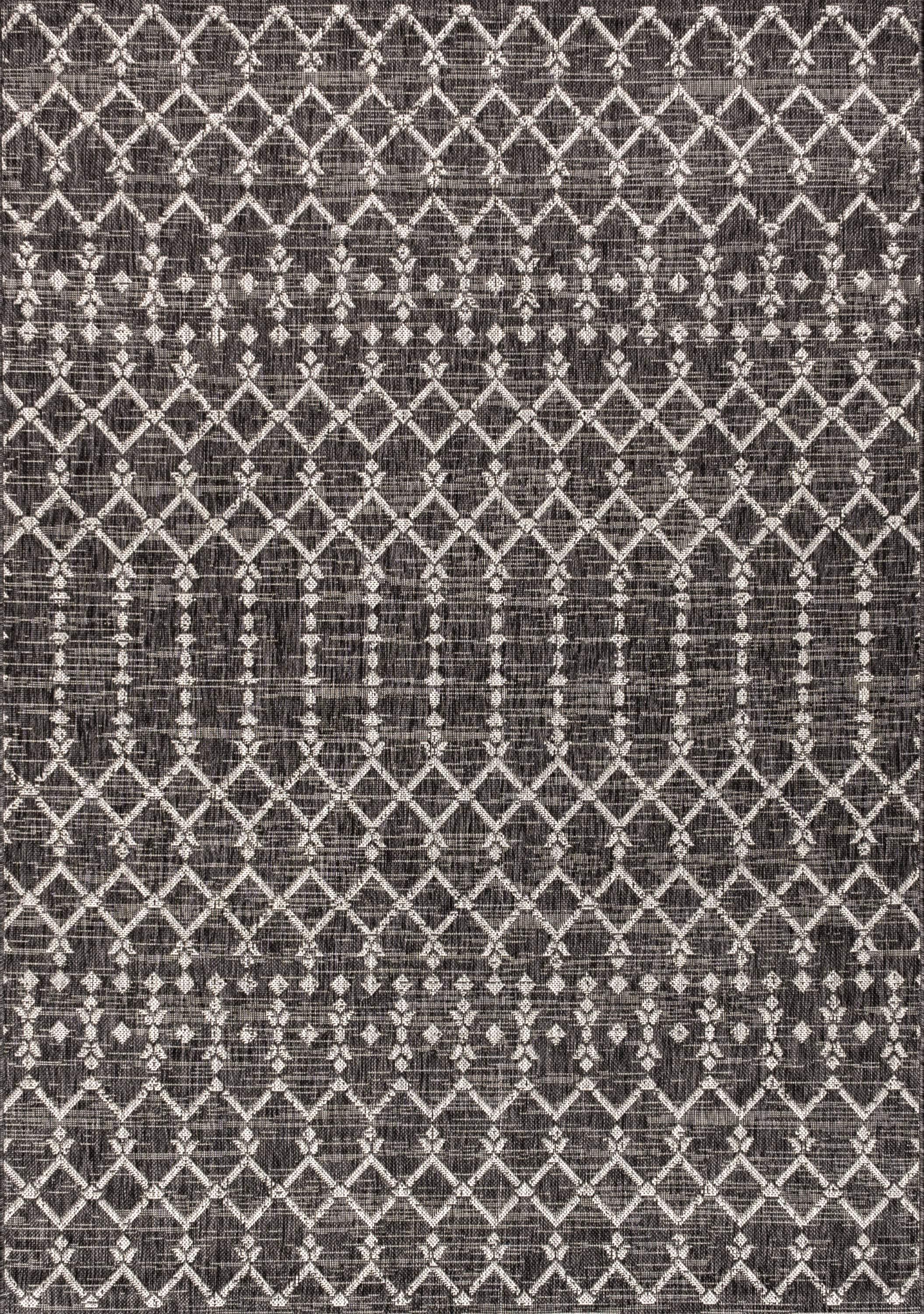 3'x5' Ourika Moroccan Geometric Textured Weave Indoor/Outdoor Area Rug, Black/Gray - JONATHAN Y