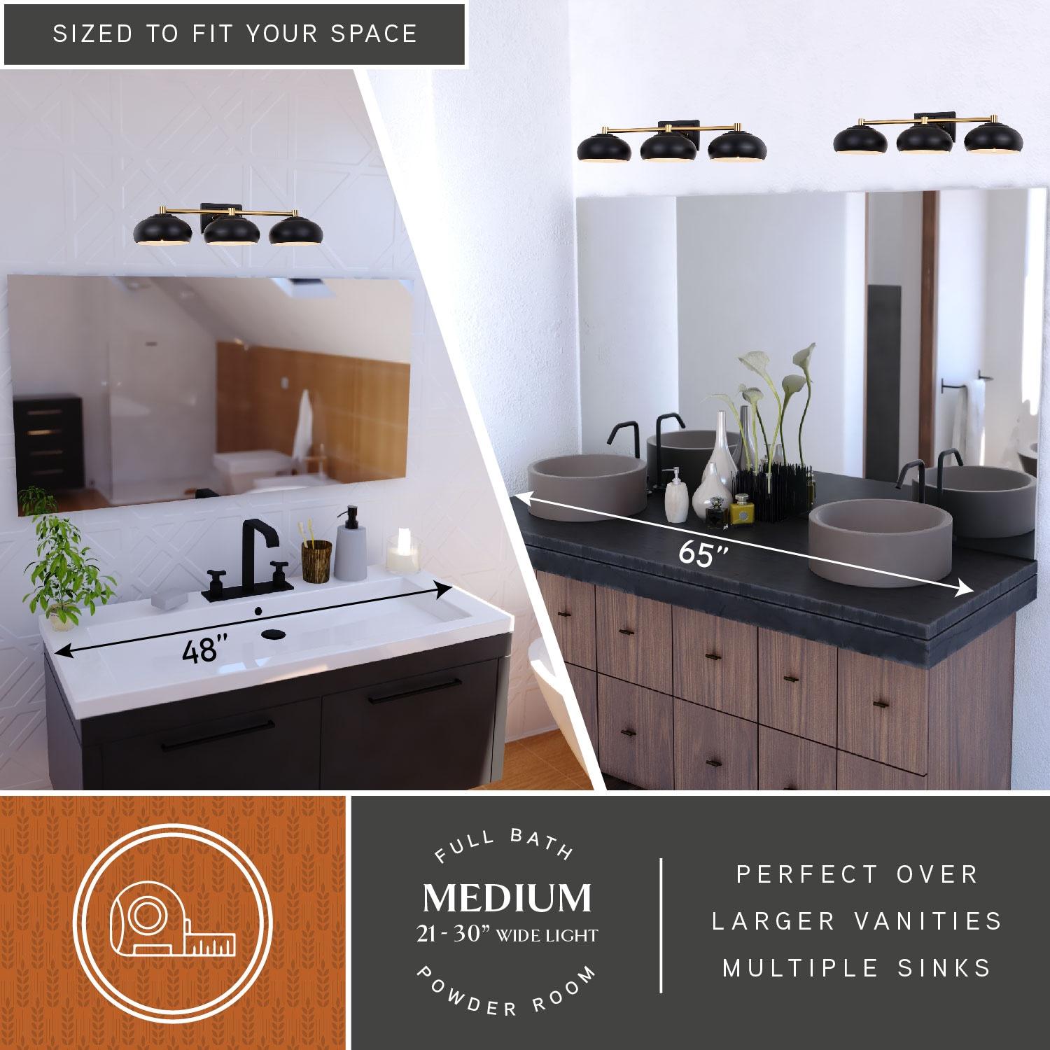 Belmont 3 Light Black and Brass Mid Century Modern Dome Bathroom Vanity Fixture