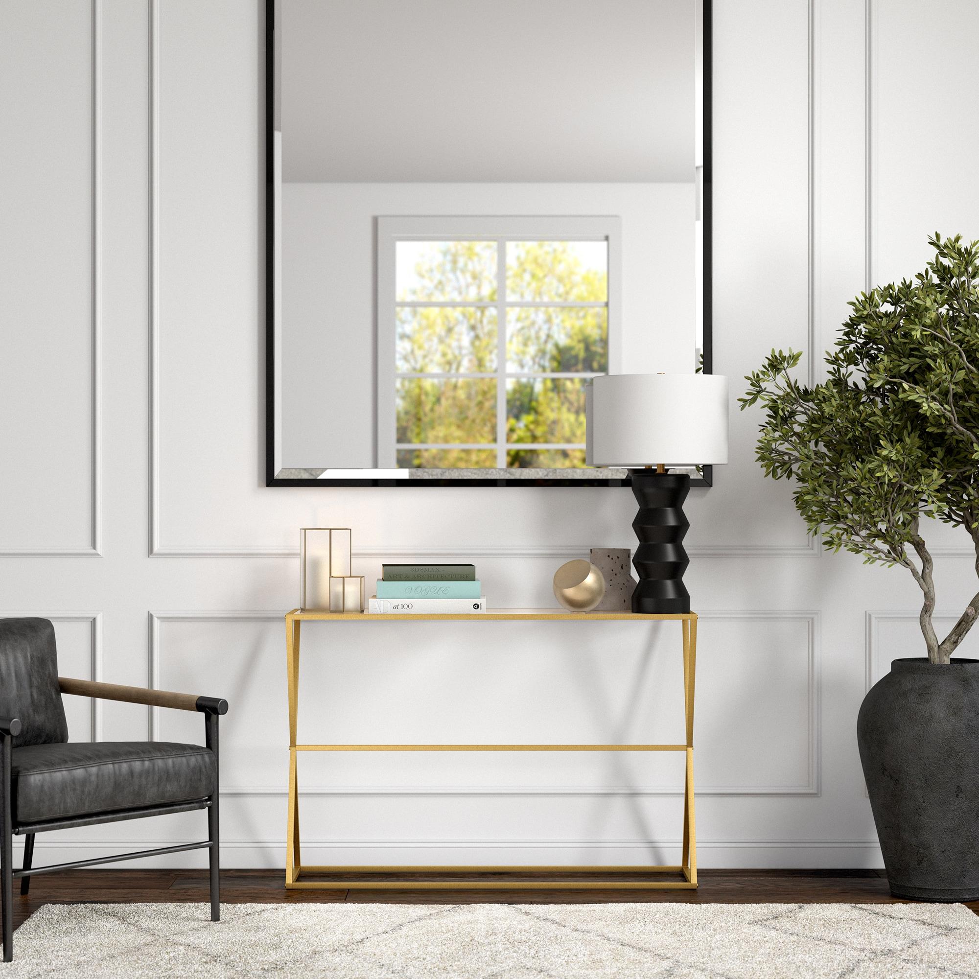 Evelyn&Zoe Sabrina 45" Wide Rectangular Console Table, Brass
