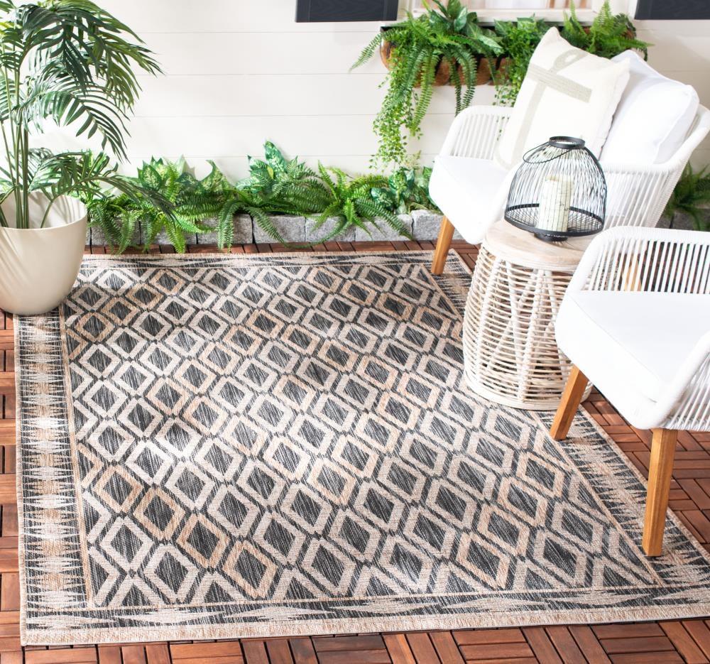 Courtyard CY8531 Power Loomed Indoor/Outdoor Area Rug - Black/Natural - 6'7"x6'7" - Safavieh.