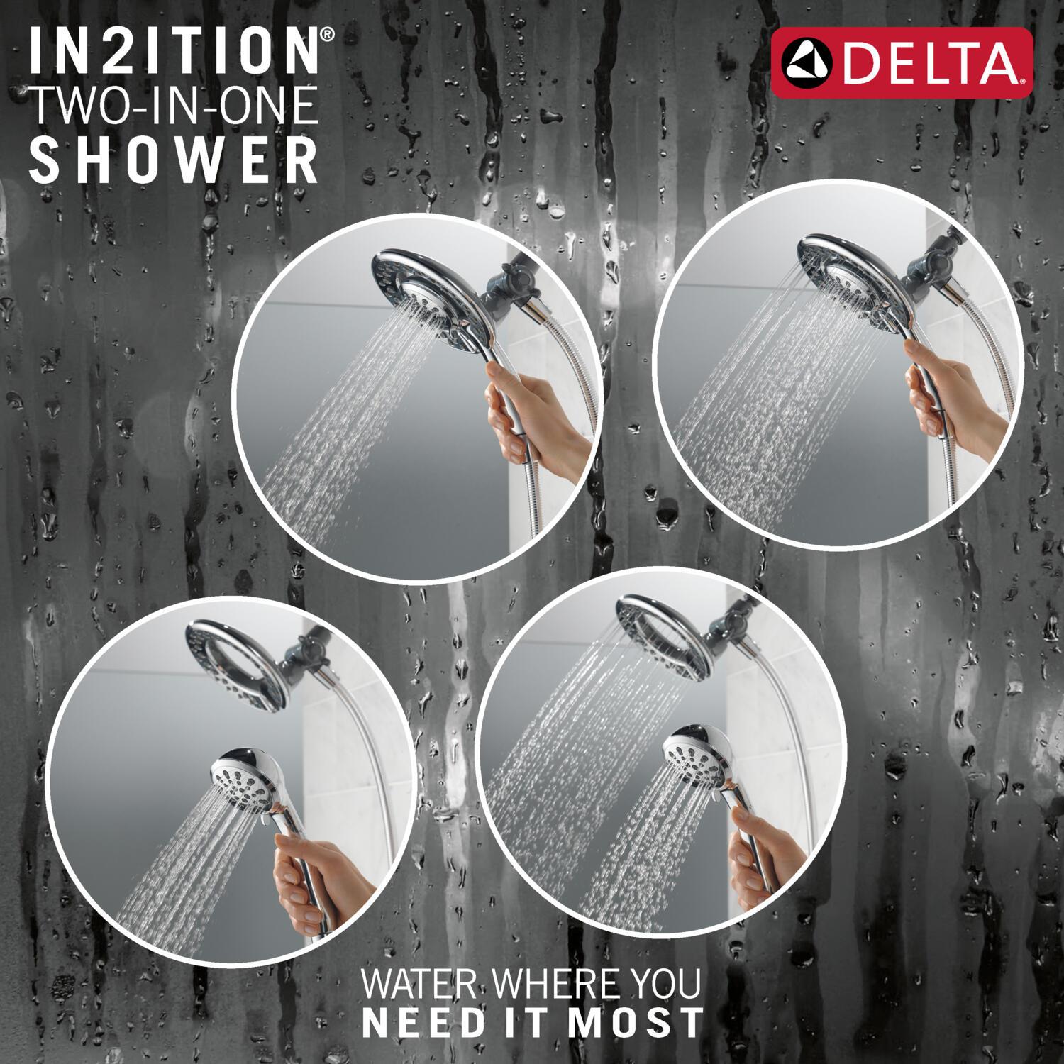 In2ition 2-in-1 Dual Hand Held Shower Head, 3-Spray Detachable Round Shower Head 1.75 GPM