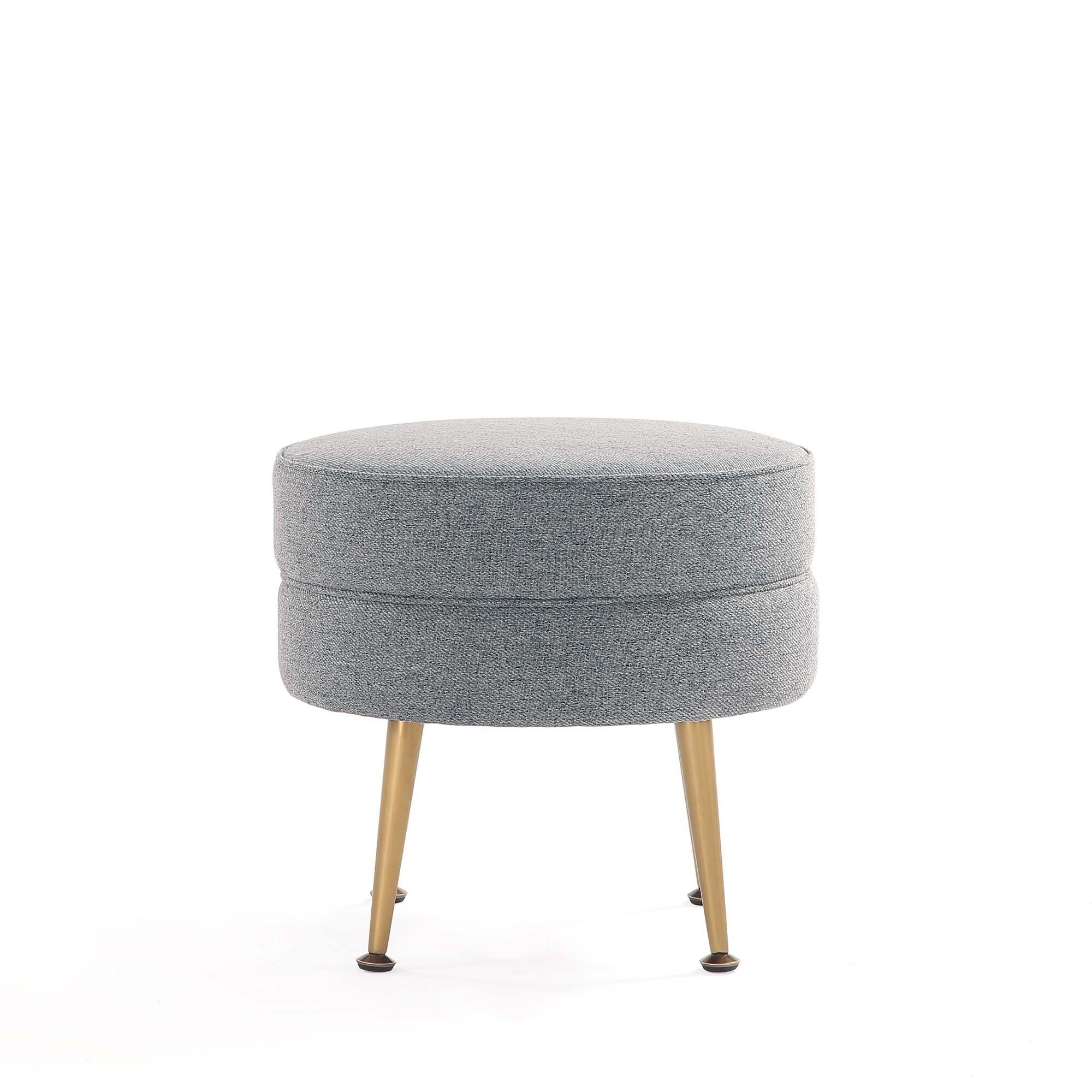 Manhattan Comfort Bailey Woven Polyester Blend Upholstered Ottoman Gray/Gold: Mid-Century Modern, Padded, Wood Frame