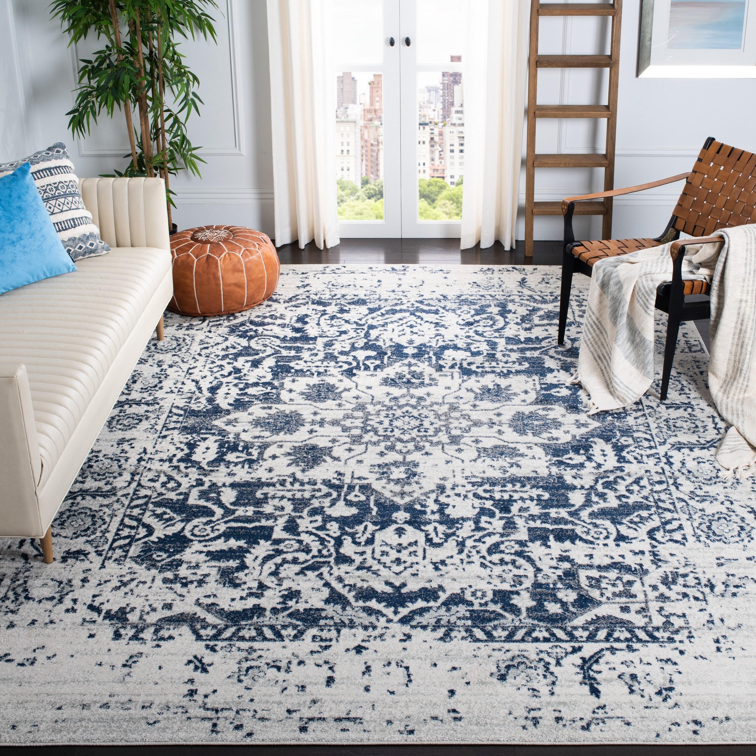 SAFAVIEH Madison Katina Traditional Area Rug, Cream/Navy, 11' x 15'