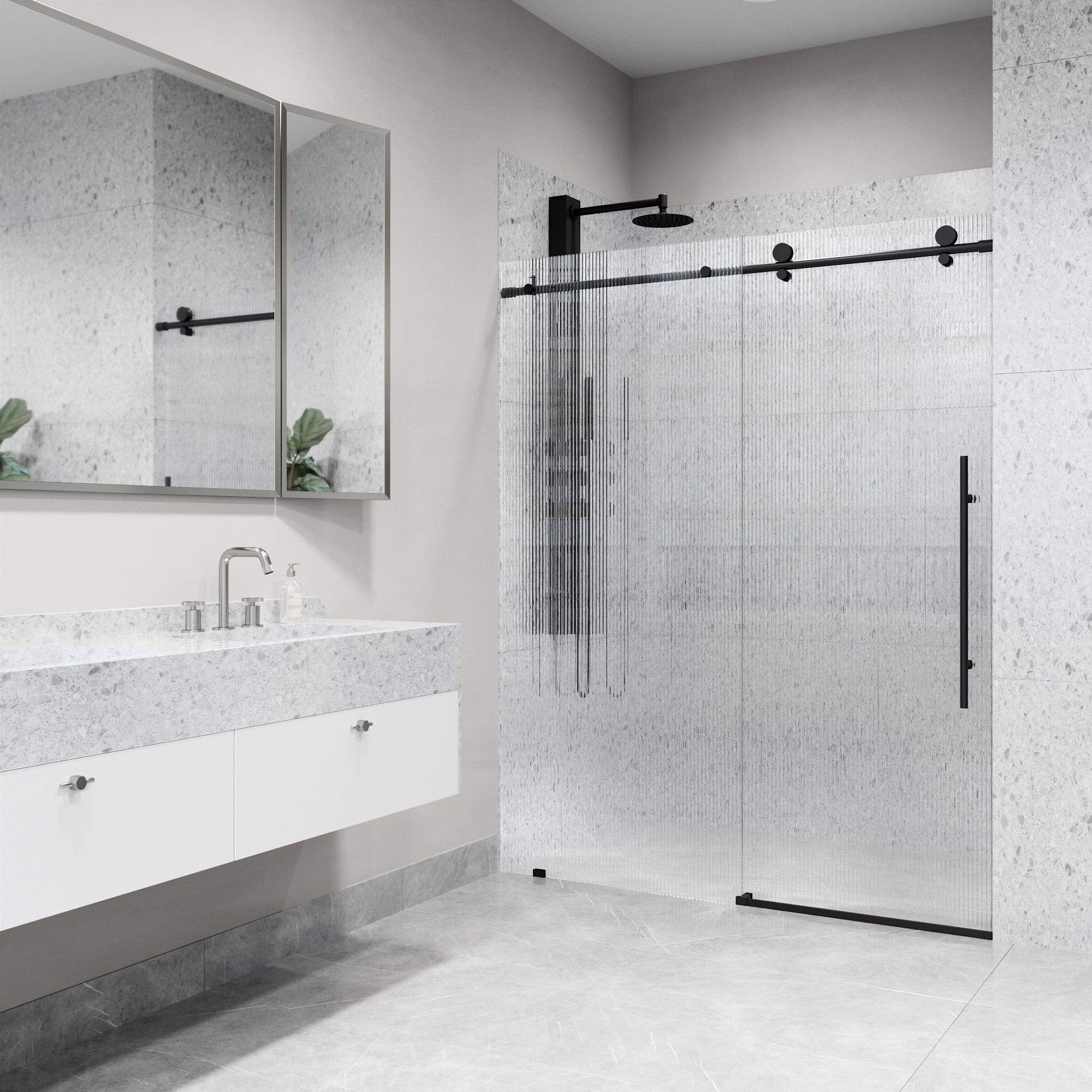 Elan E-Class 56-60" W x 76" H Sliding Frameless Shower Door with 3/8" Fluted Glass