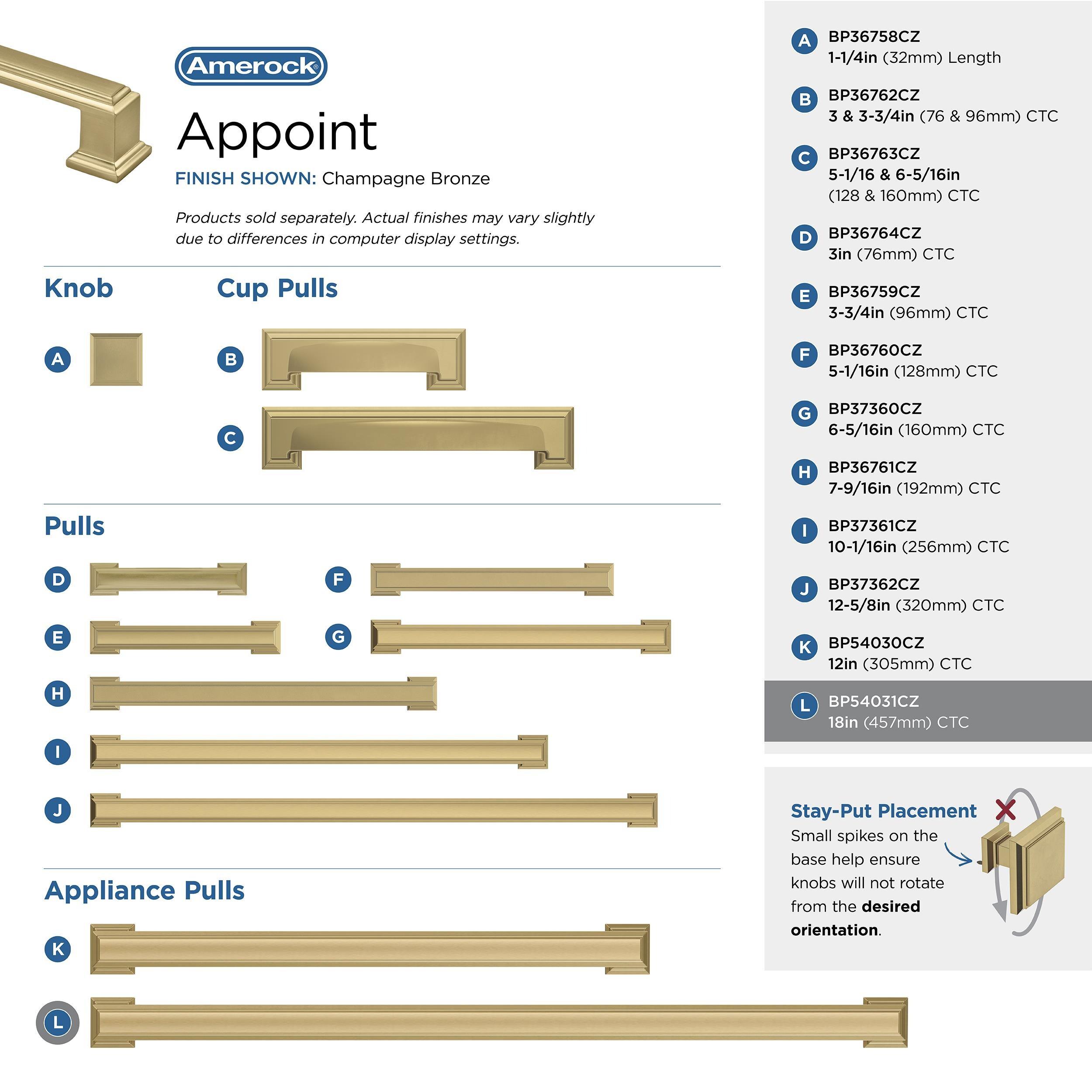 Amerock Appoint 18 inch (457mm) Center-to-Center Champagne Bronze Appliance Pull