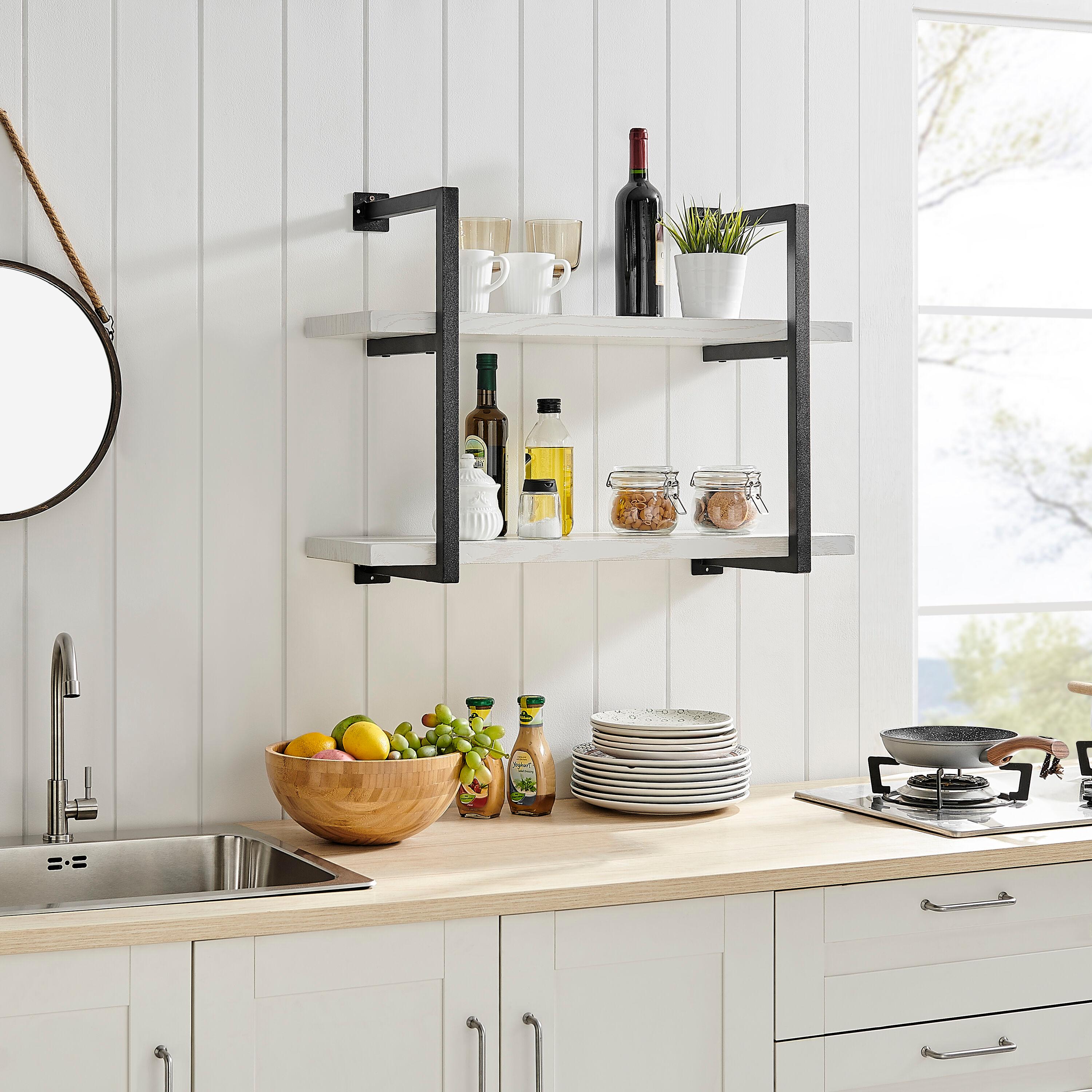 31.5" x 22.5" Modern 2 Tier Hanging Bracket Wall Shelve White Birch - Danya B.: Chic Storage, Metal MDF